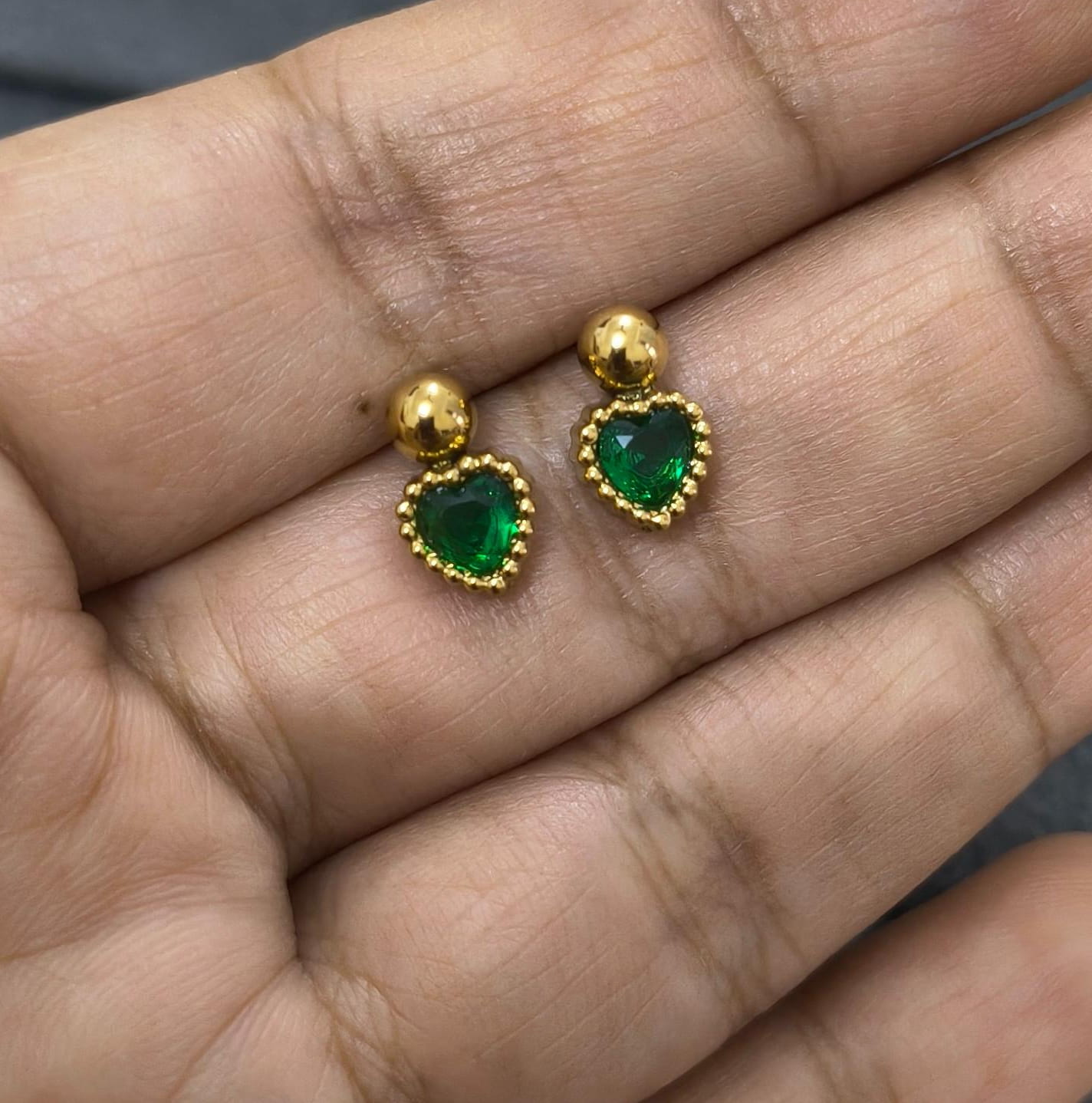 Anti Tarnish Earring Heart Bead Drop Stud 18K Gold Plated
