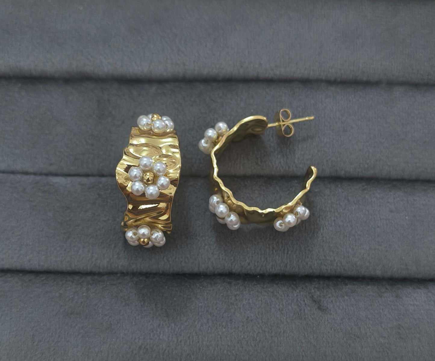 Anti Tarnish Earring Pearl Curved Studs 18K Gold Plated