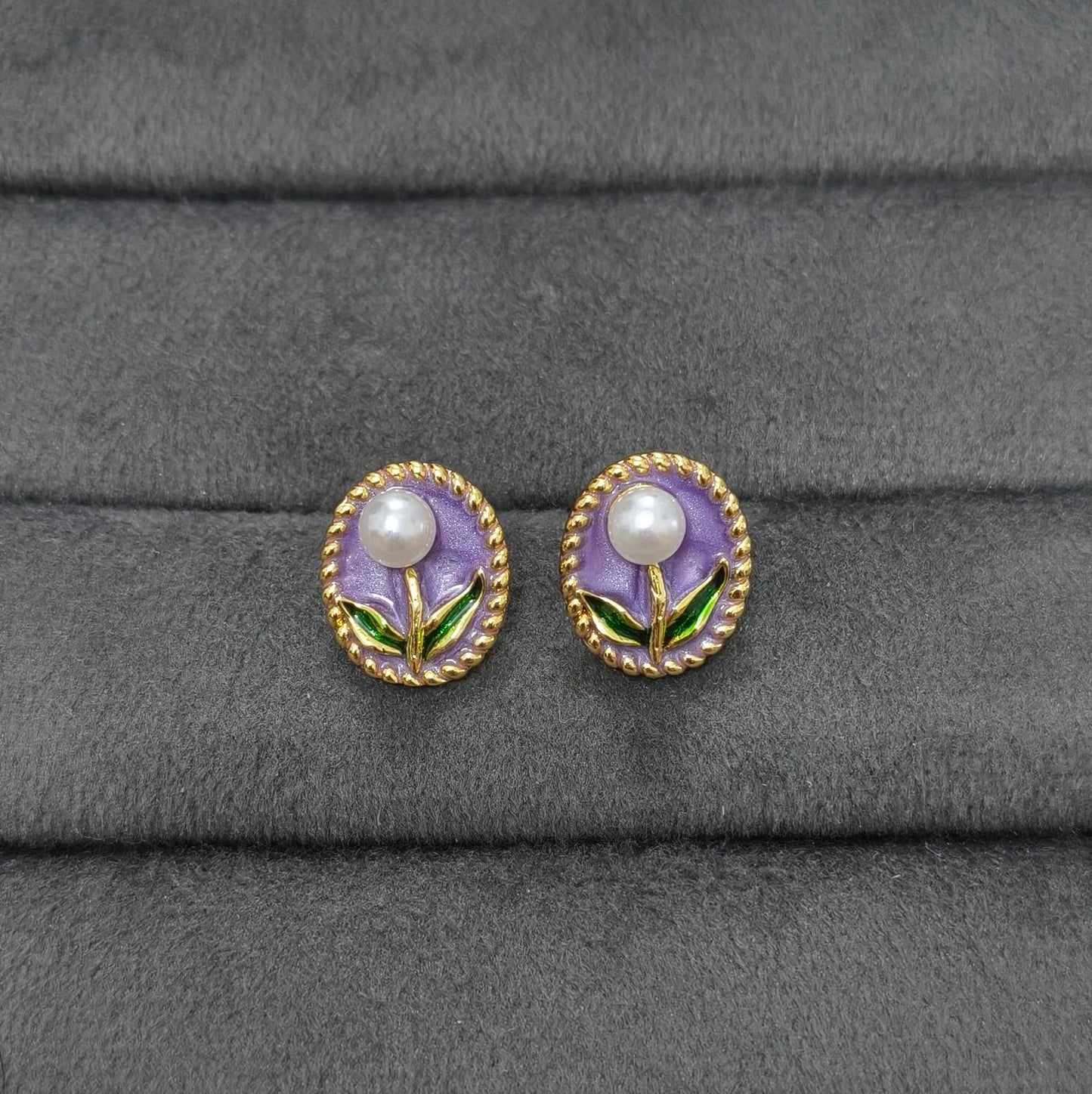 Anti Tarnish Earring Pearl Flower Studs 18K Gold Plated