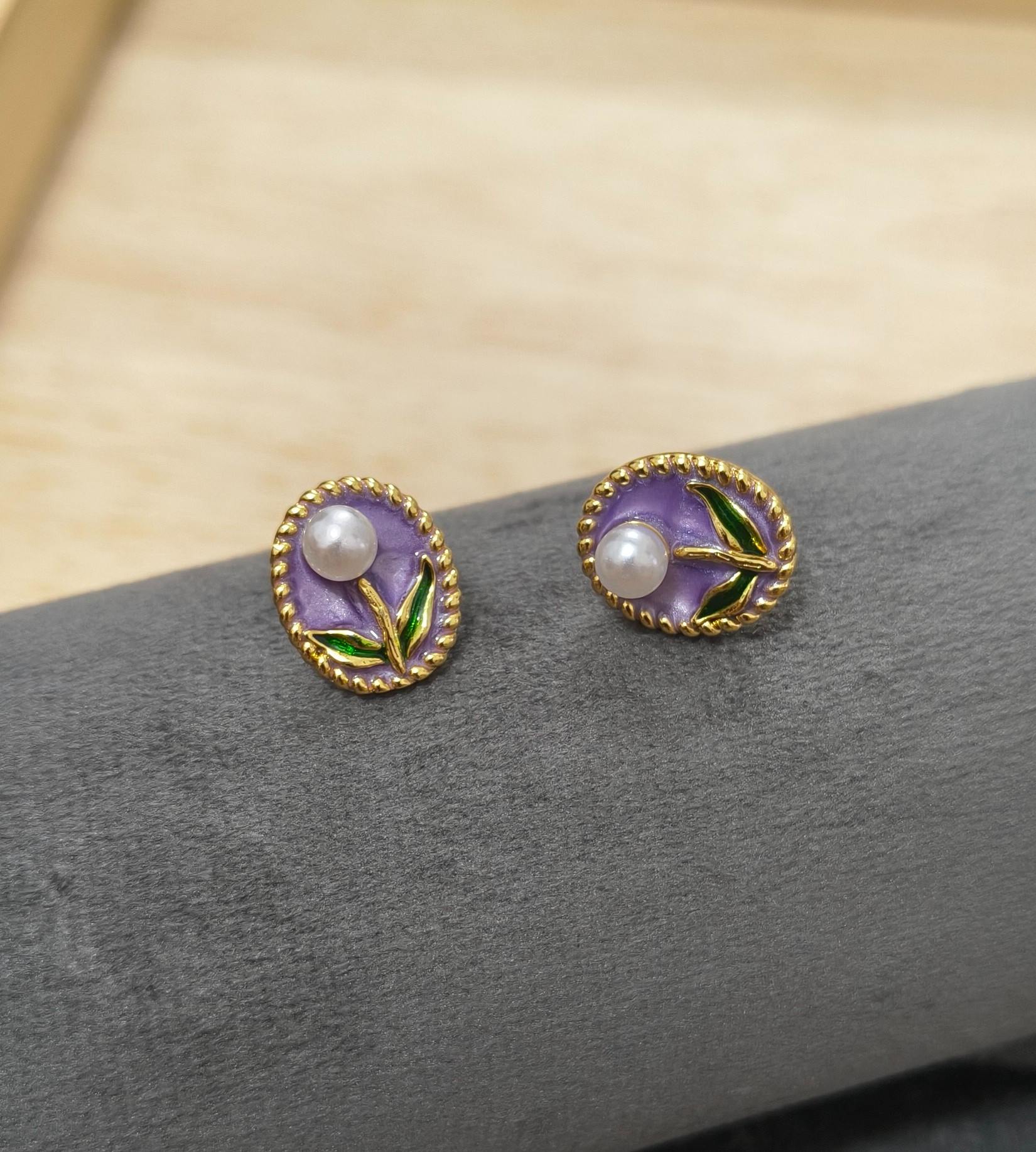 Anti Tarnish Earring Pearl Flower Studs 18K Gold Plated