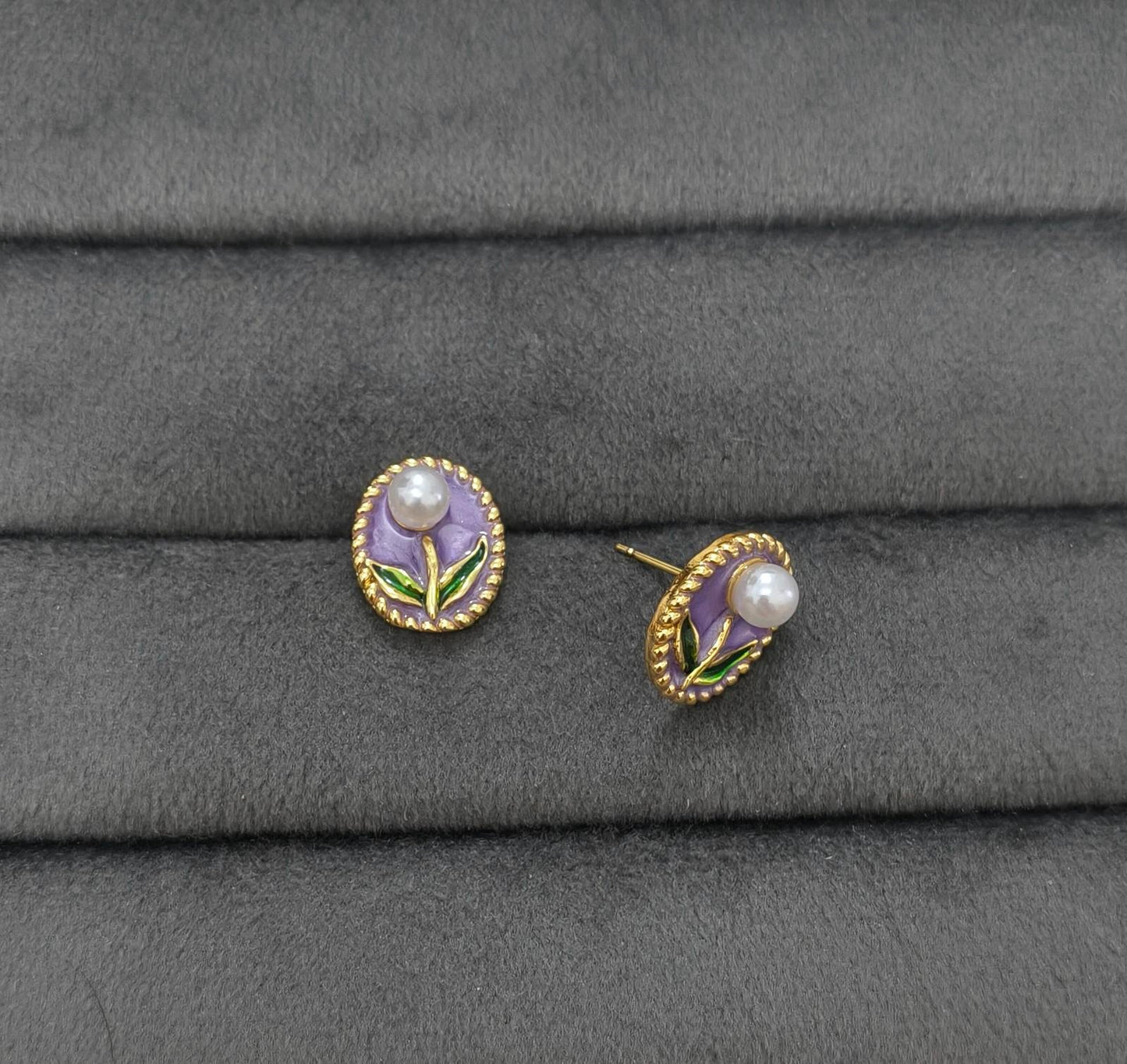 Anti Tarnish Earring Pearl Flower Studs 18K Gold Plated
