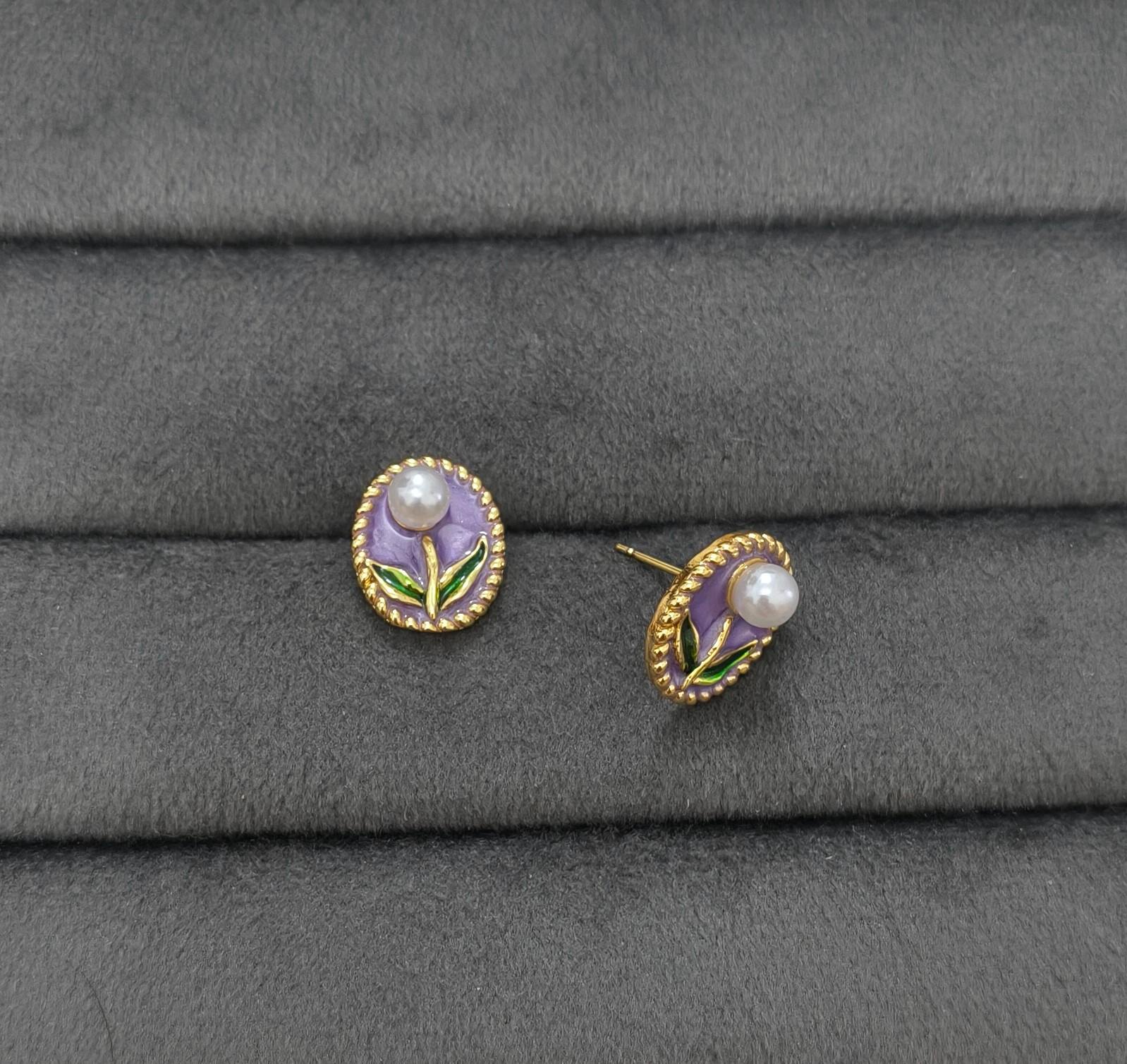 Anti Tarnish Earring Pearl Flower Studs 18K Gold Plated