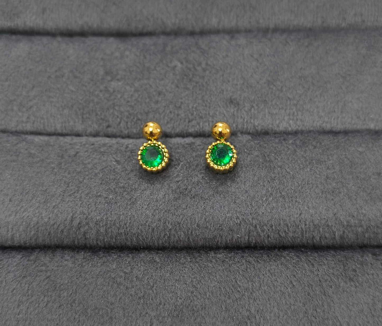 Anti Tarnish Earring Round Bead Drop Stud 18K Gold Plated