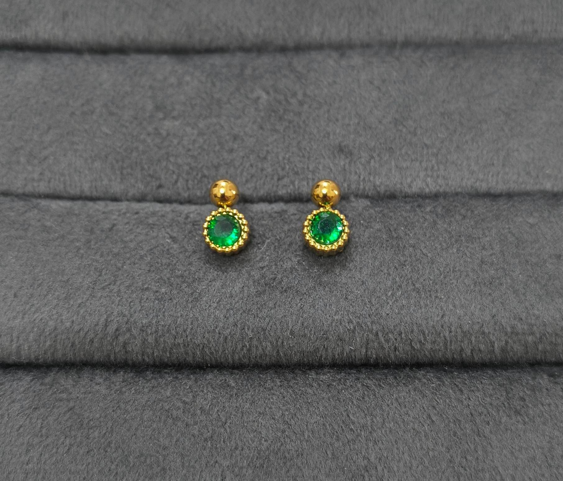 Anti Tarnish Earring Round Bead Drop Stud 18K Gold Plated