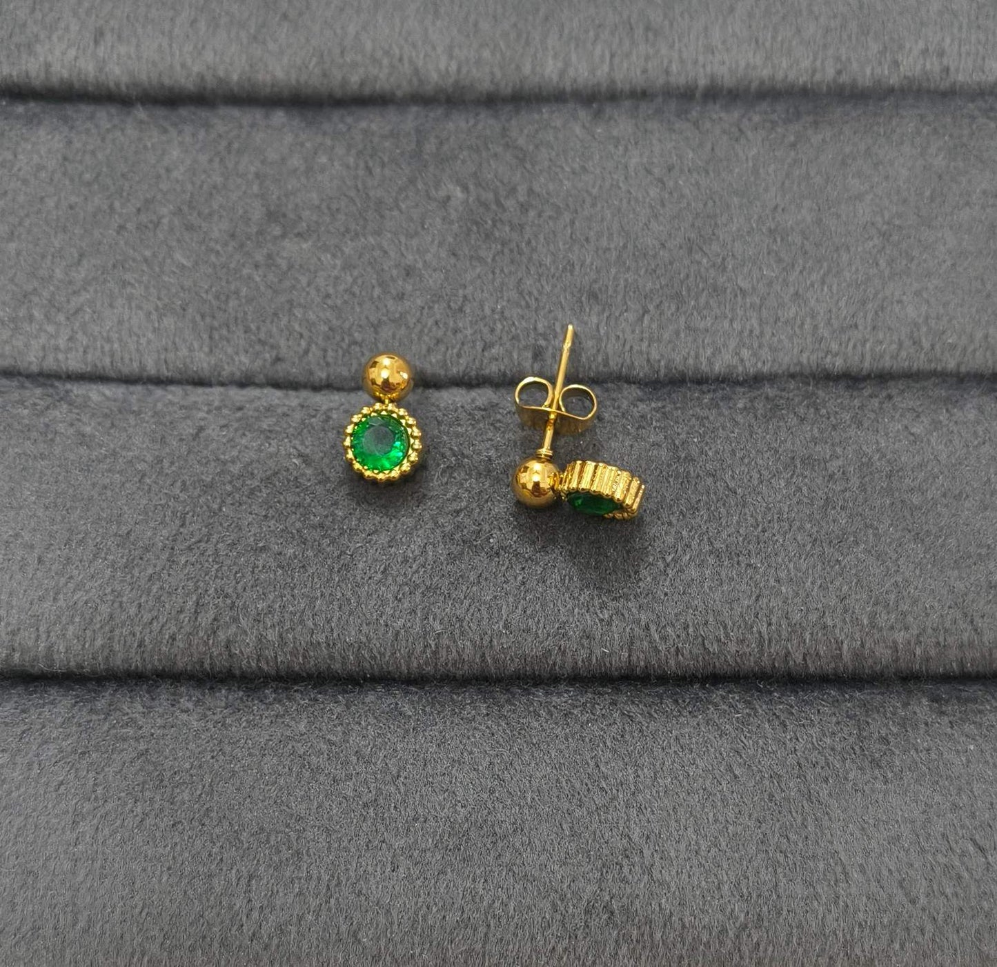 Anti Tarnish Earring Round Bead Drop Stud 18K Gold Plated