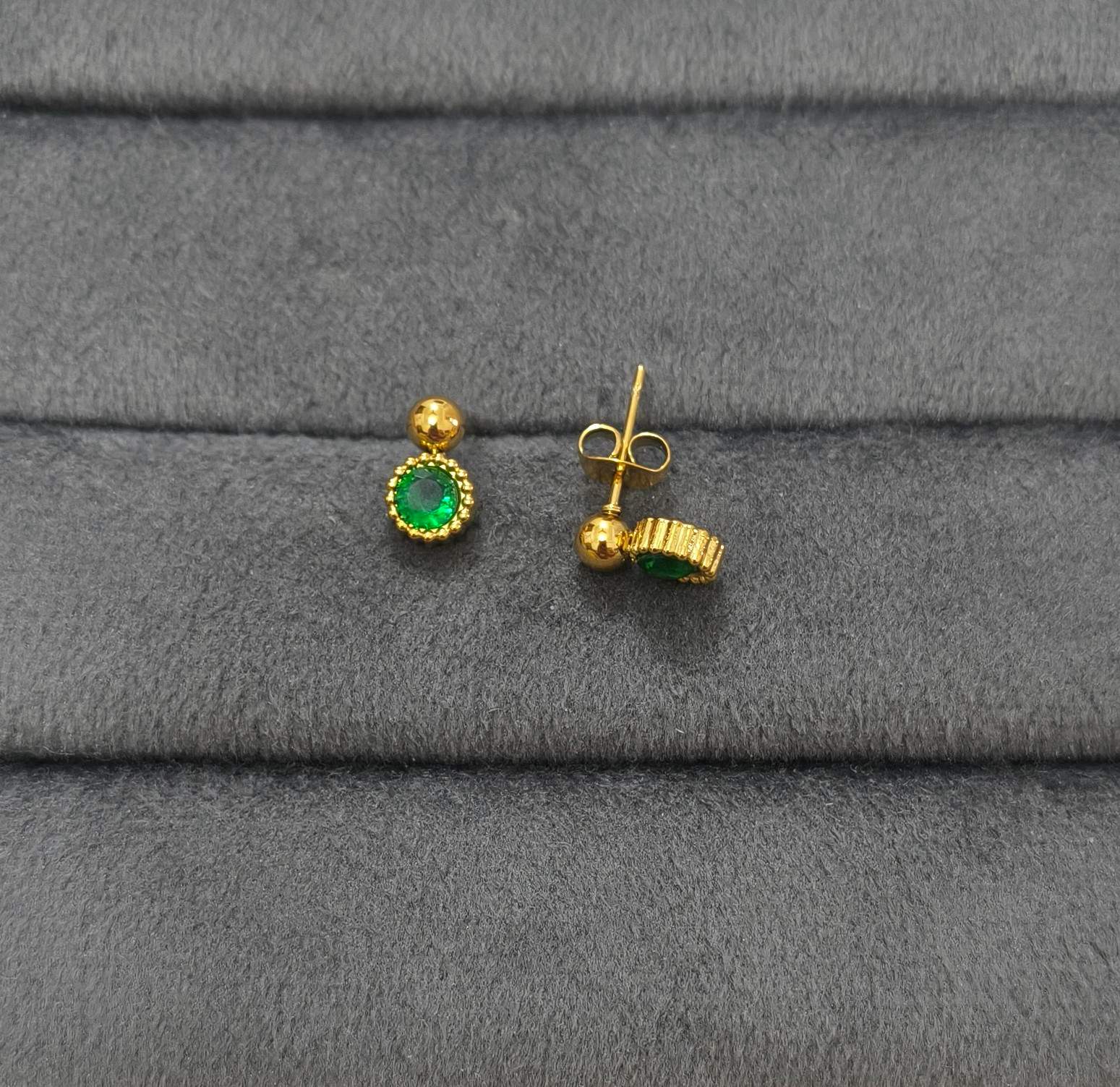 Anti Tarnish Earring Round Bead Drop Stud 18K Gold Plated