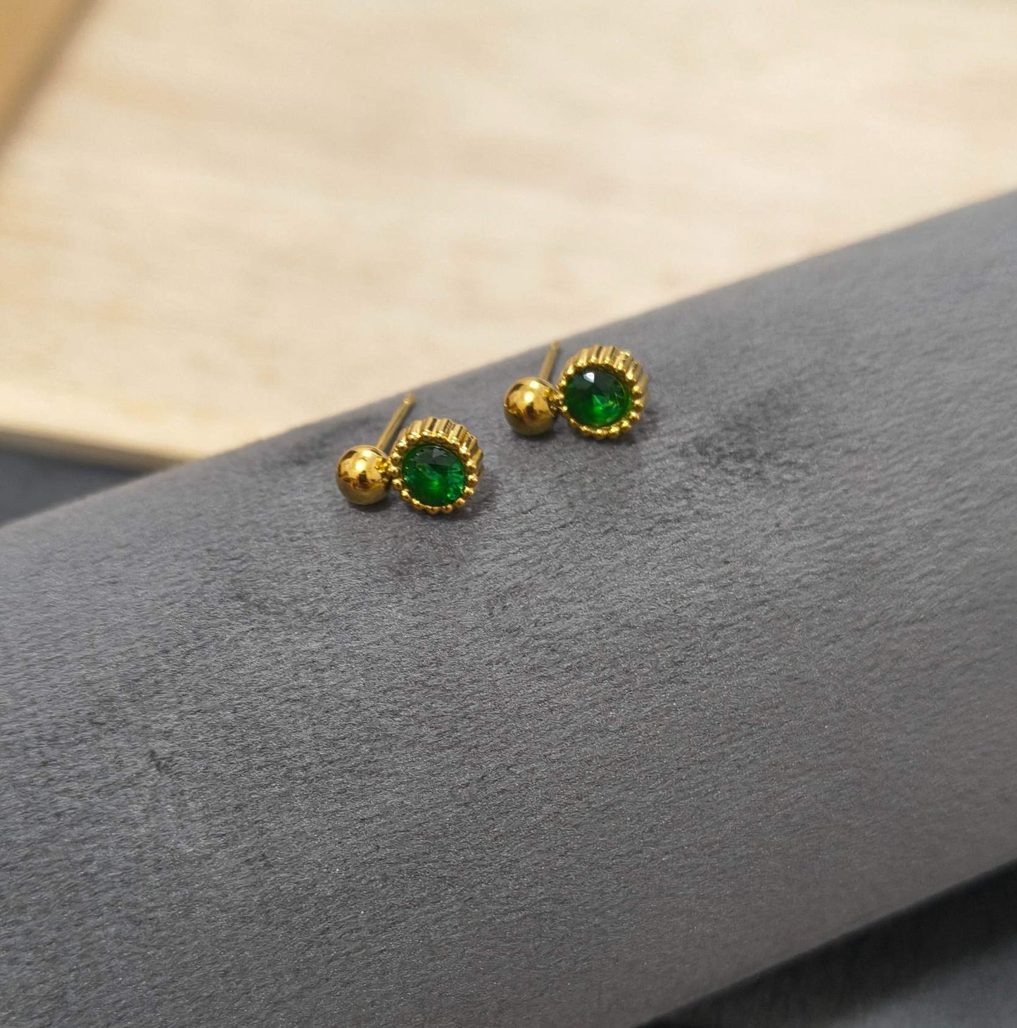 Anti Tarnish Earring Round Bead Drop Stud 18K Gold Plated