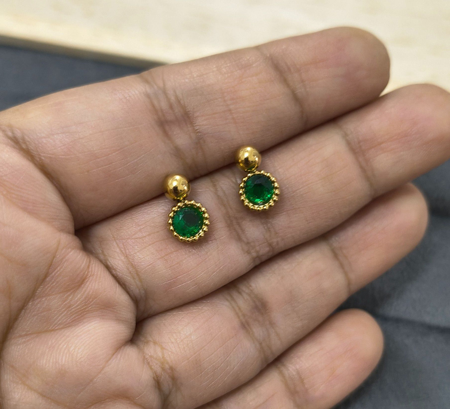 Anti Tarnish Earring Round Bead Drop Stud 18K Gold Plated
