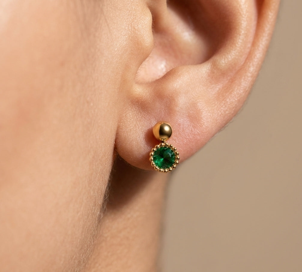 Anti Tarnish Earring Round Bead Drop Stud 18K Gold Plated