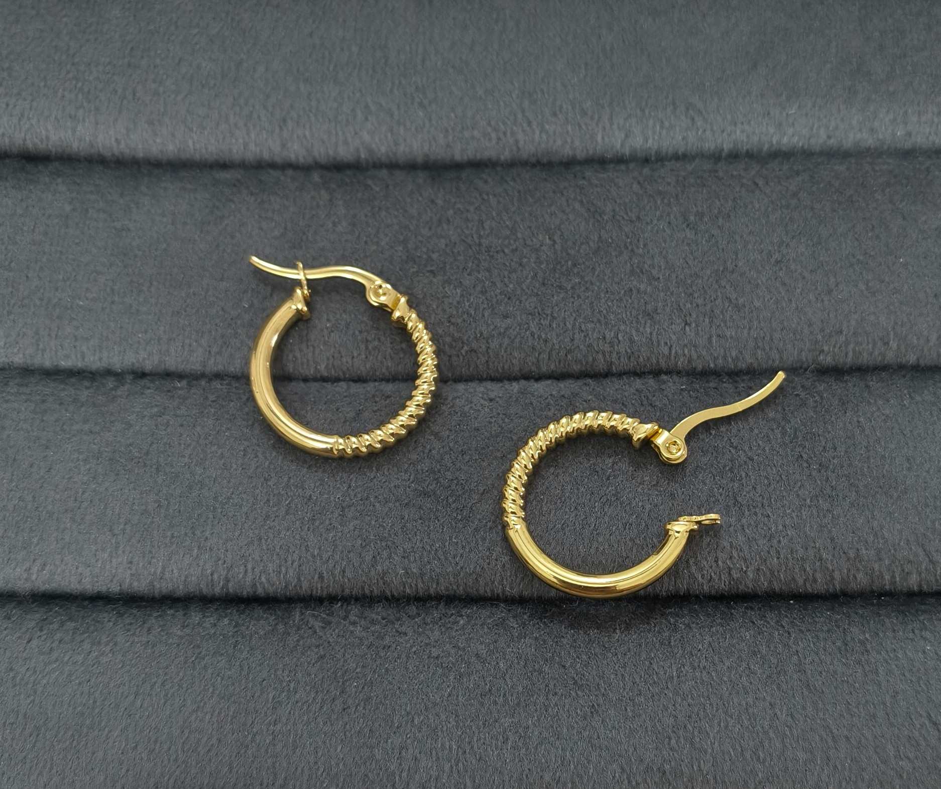 Anti Tarnish Earring Round Half Twisted Hoop 18K Gold Plated