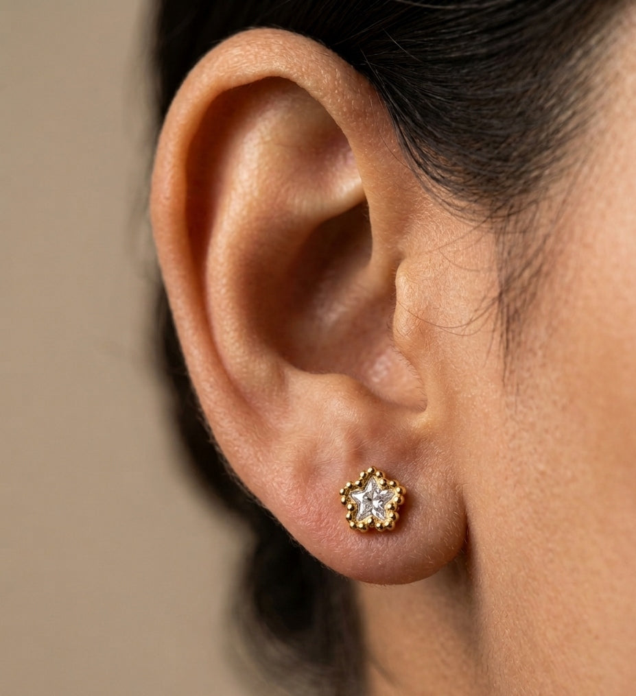 Anti Tarnish Earring Star Diamond Studs 18K Gold Plated