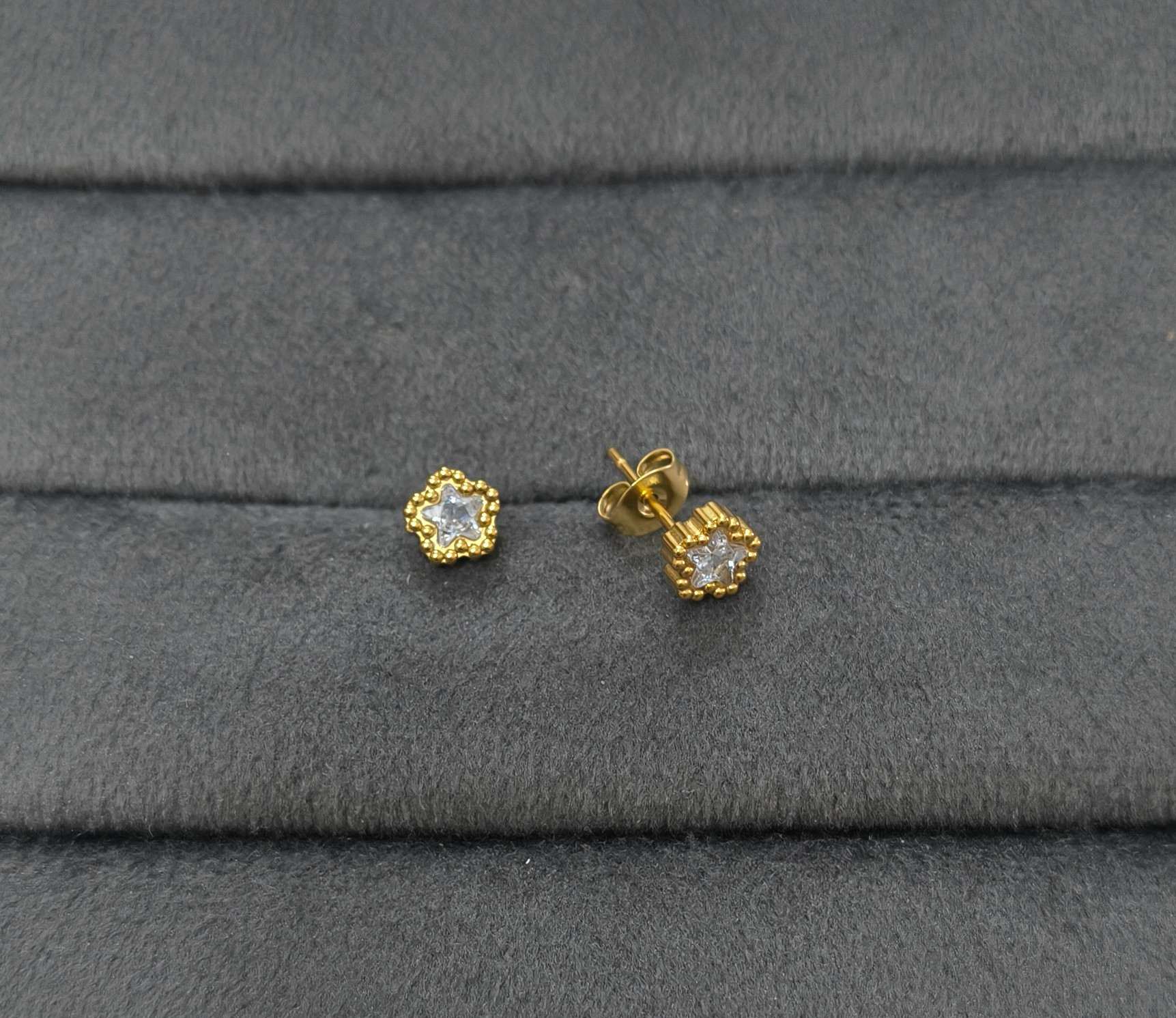 Anti Tarnish Earring Star Diamond Studs 18K Gold Plated