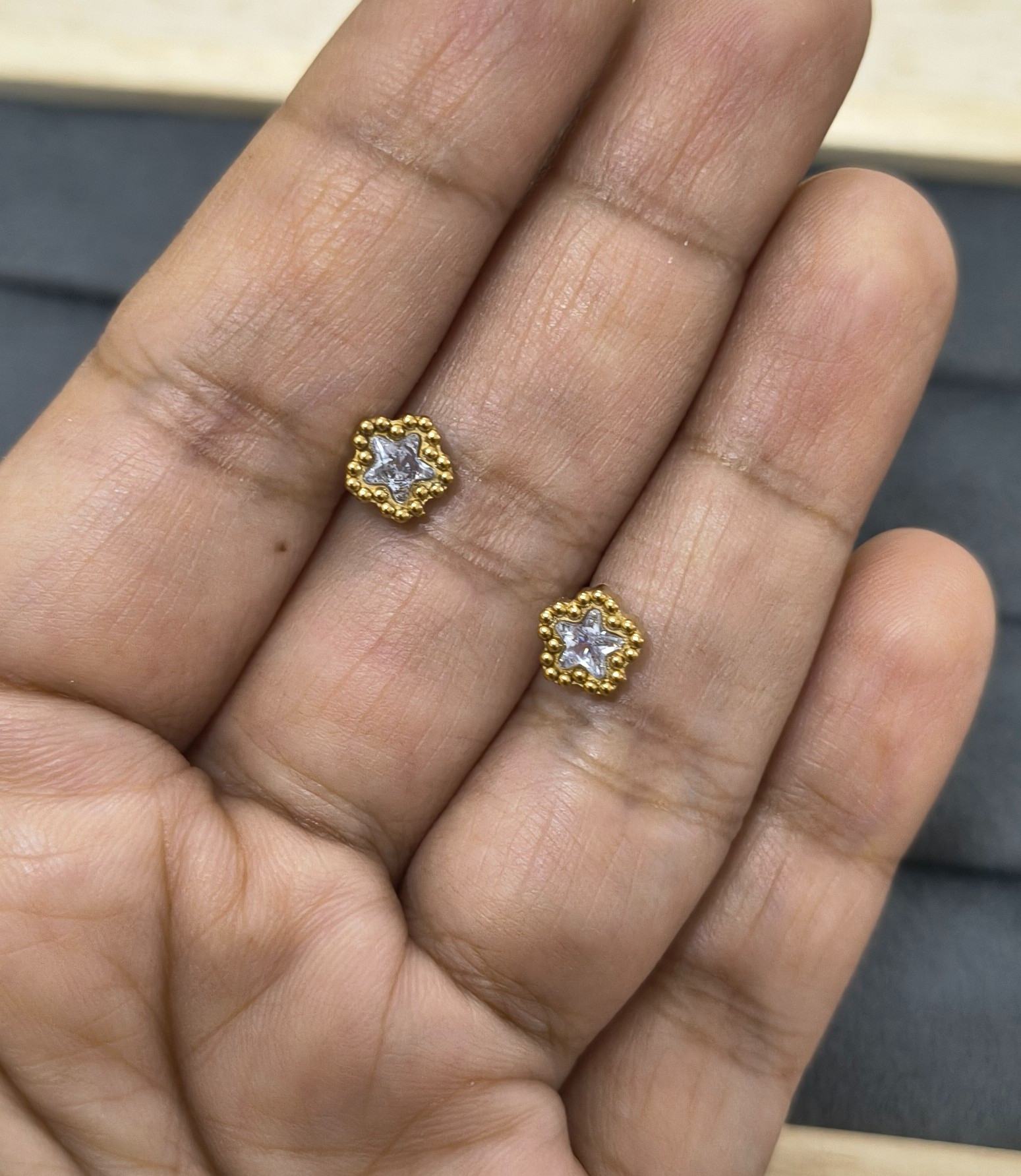 Anti Tarnish Earring Star Diamond Studs 18K Gold Plated