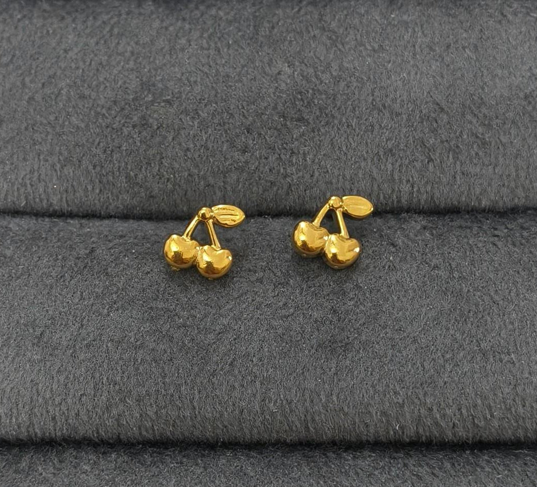 Anti Tarnish Earring Tiny Cherry Stud 18K Gold Plated