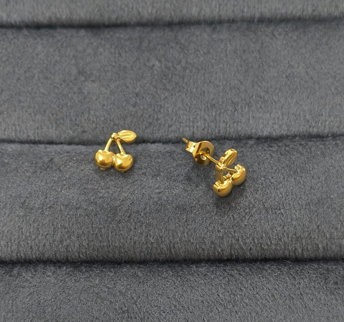 Anti Tarnish Earring Tiny Cherry Stud 18K Gold Plated