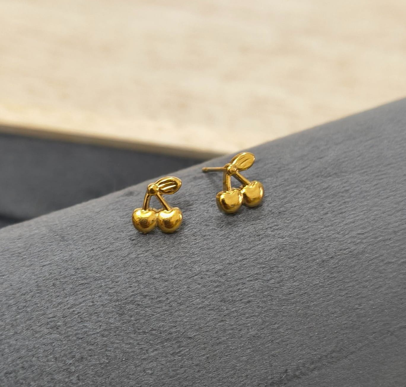 Anti Tarnish Earring Tiny Cherry Stud 18K Gold Plated