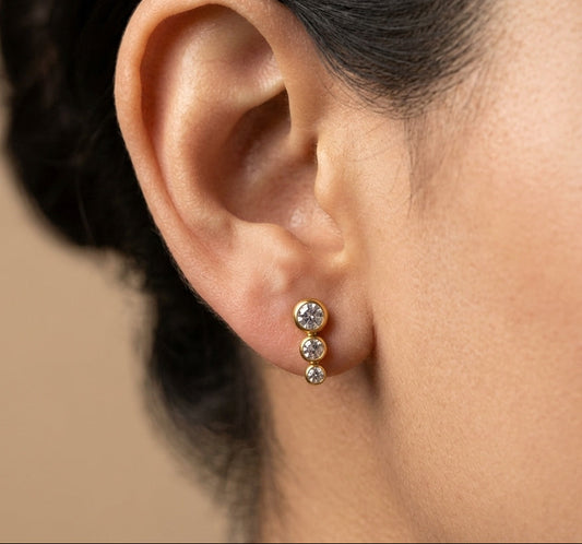 Anti Tarnish Earring Tiny Diamond Drop Stud 18K Gold Plated