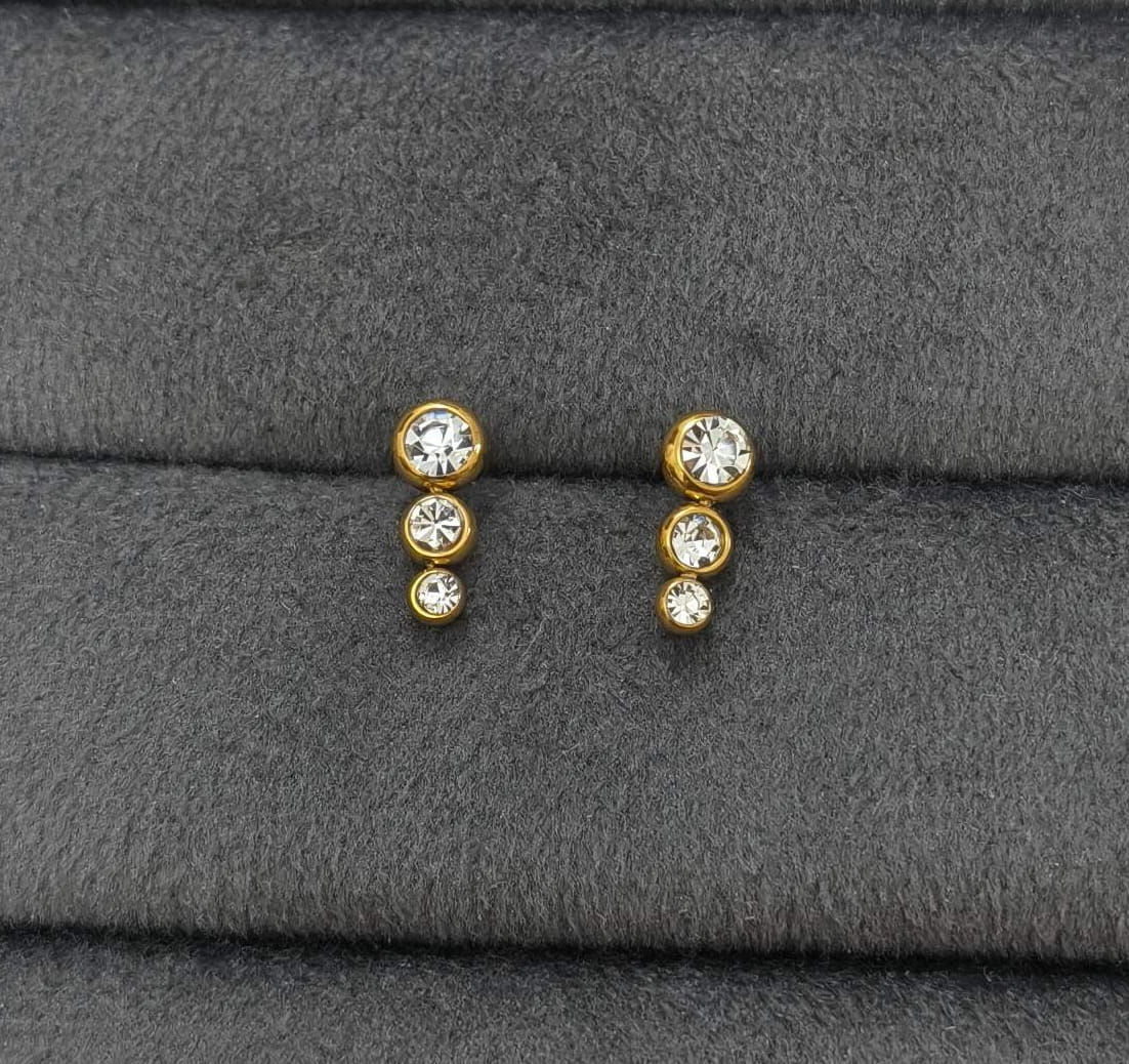 Anti Tarnish Earring Tiny Diamond Drop Stud 18K Gold Plated