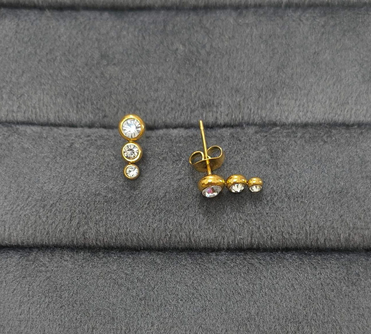 Anti Tarnish Earring Tiny Diamond Drop Stud 18K Gold Plated