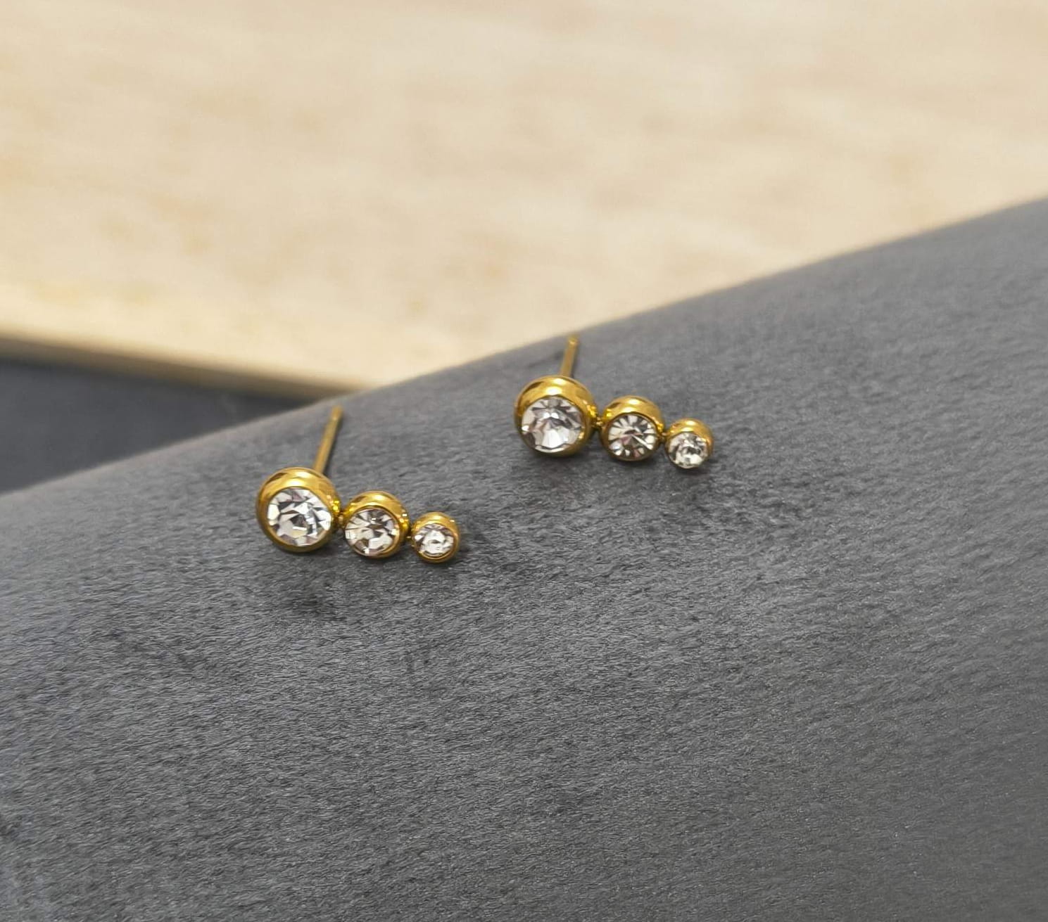 Anti Tarnish Earring Tiny Diamond Drop Stud 18K Gold Plated