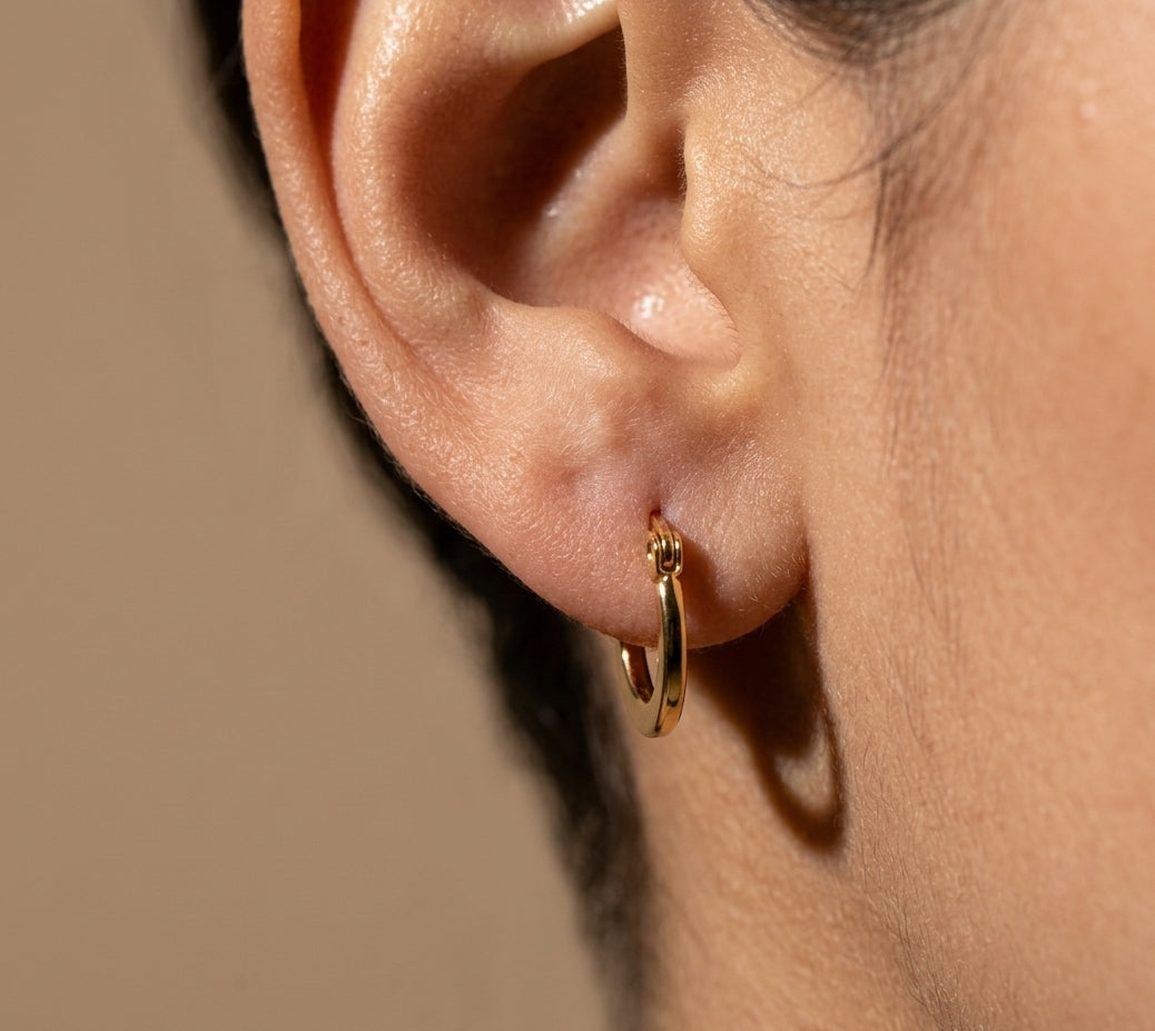 Anti Tarnish Earring Tiny Round Hoop 18K Gold Plated
