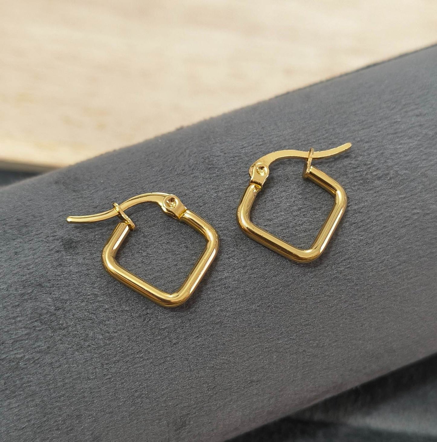 Anti Tarnish Earring Tiny Square Hoop Bali 18K Gold Plated