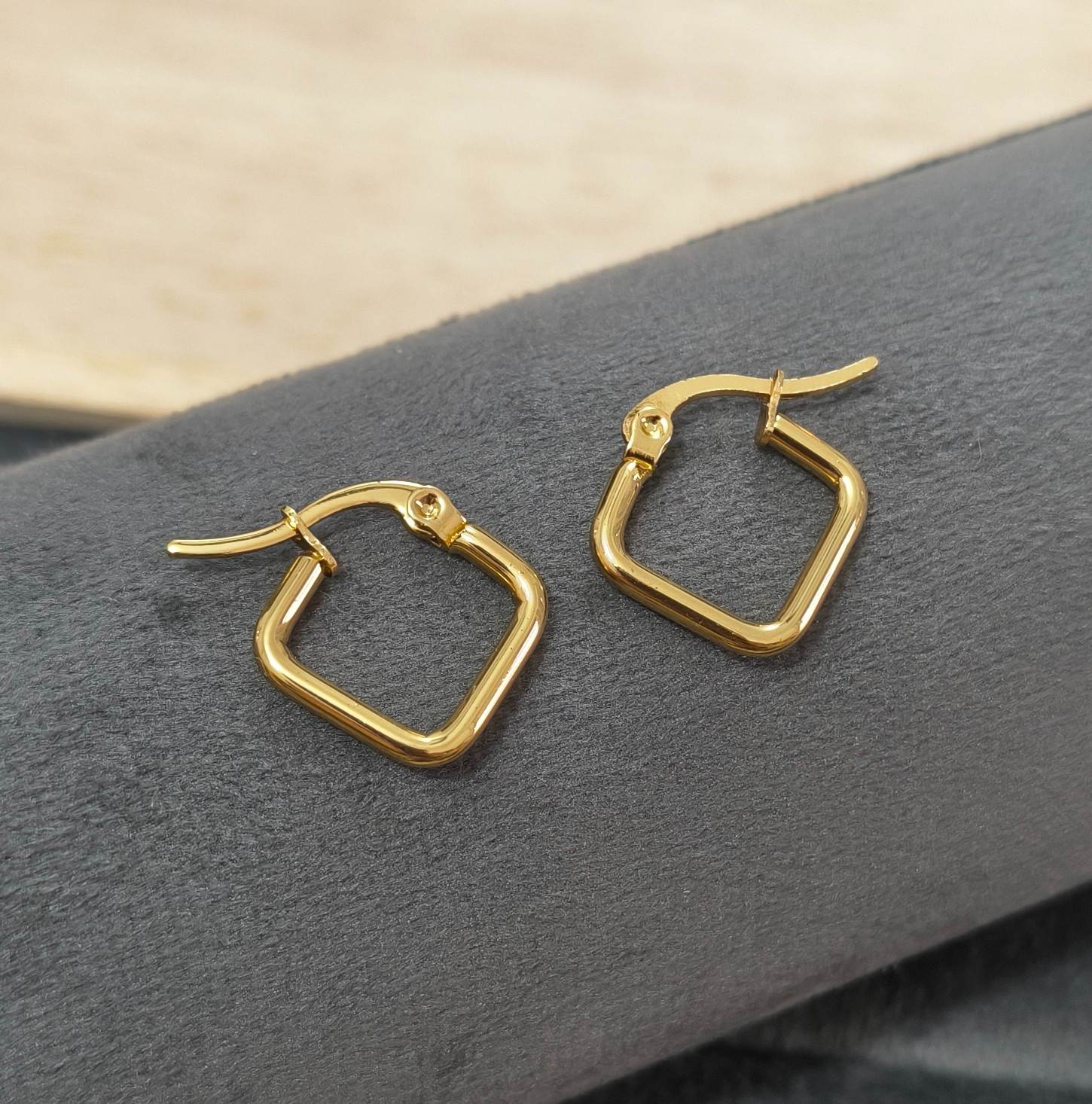 Anti Tarnish Earring Tiny Square Hoop Bali 18K Gold Plated