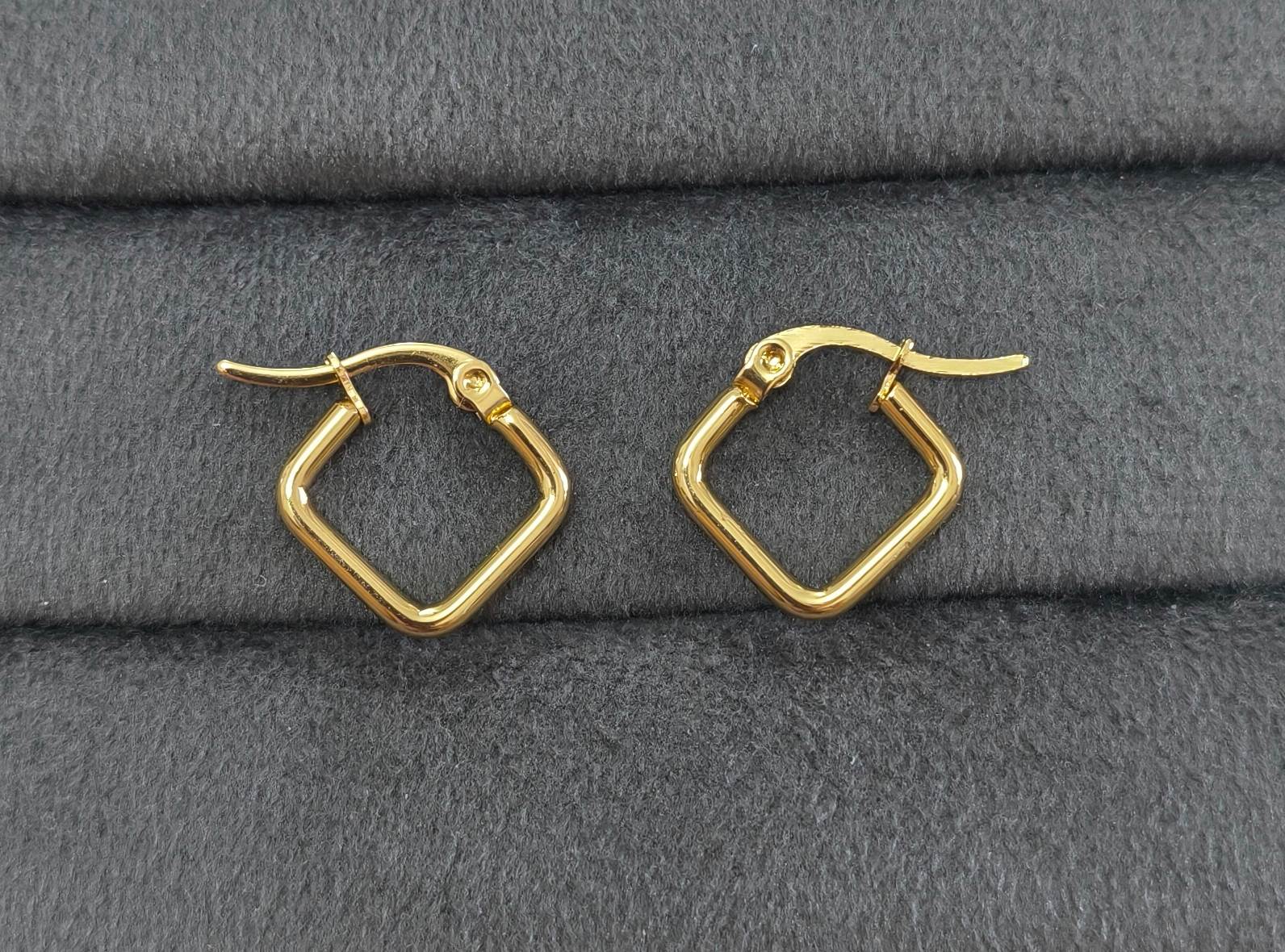 Anti Tarnish Earring Tiny Square Hoop Bali 18K Gold Plated