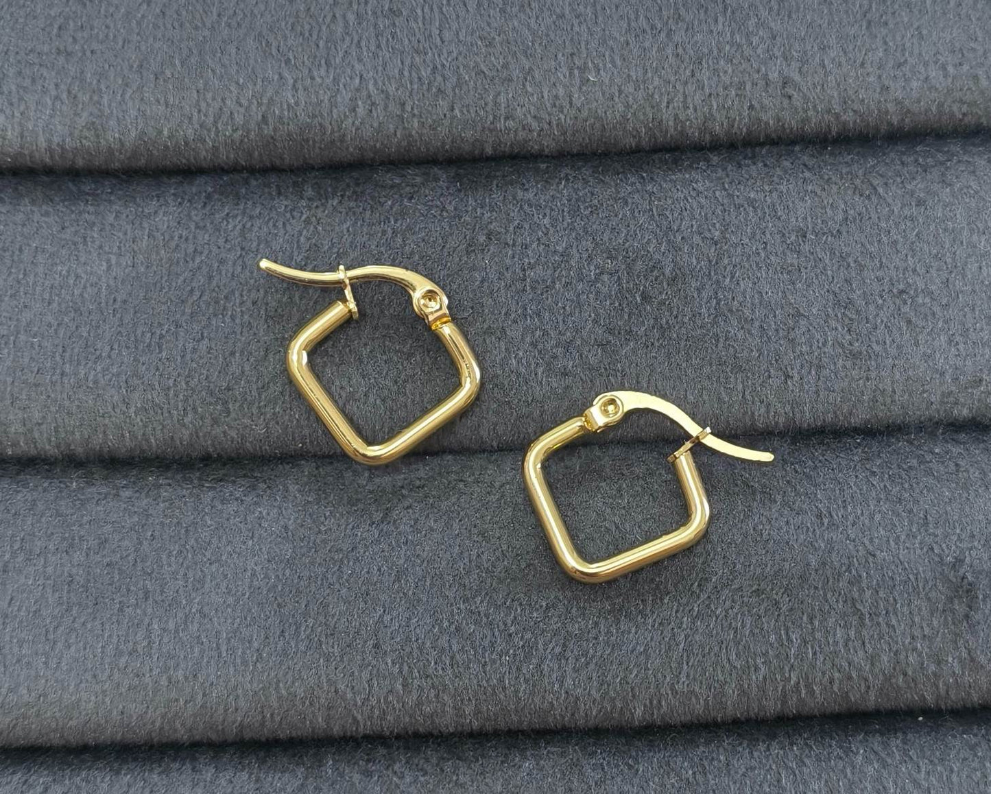 Anti Tarnish Earring Tiny Square Hoop Bali 18K Gold Plated