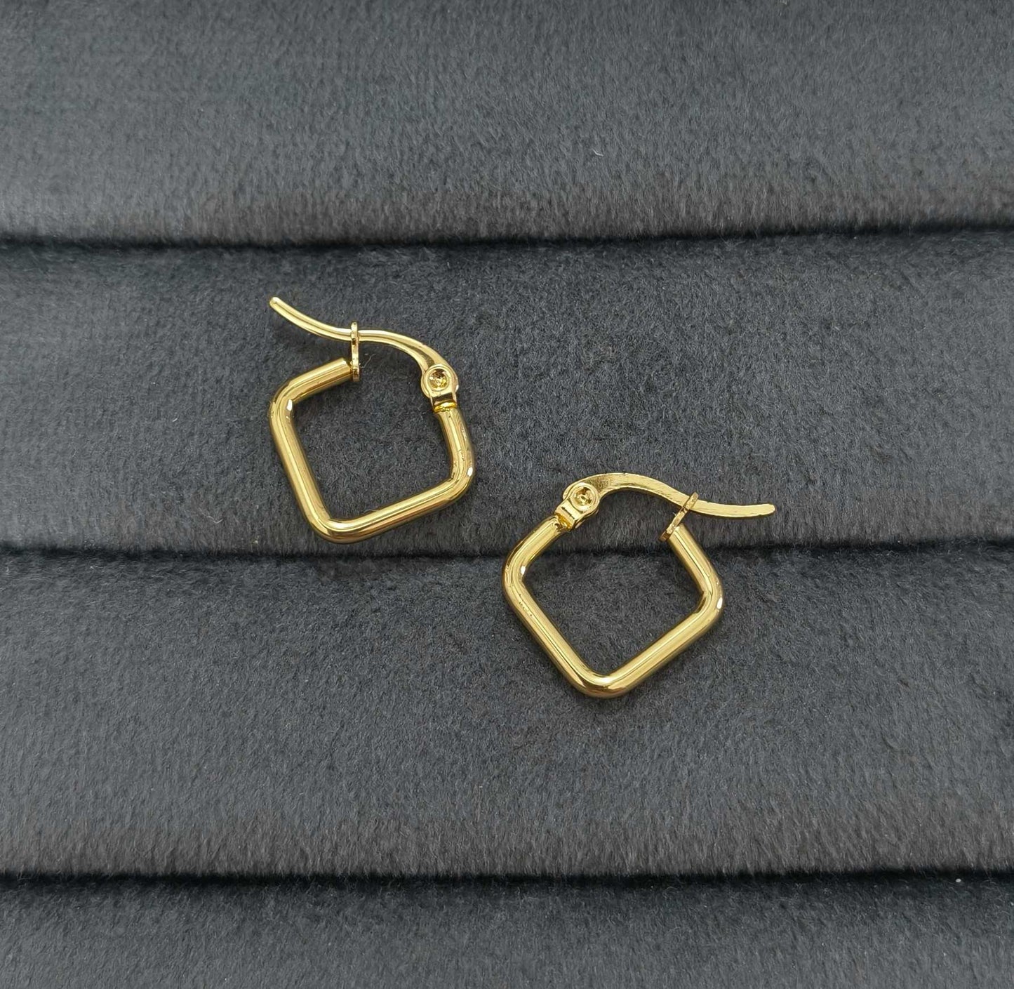 Anti Tarnish Earring Tiny Square Hoop Bali 18K Gold Plated
