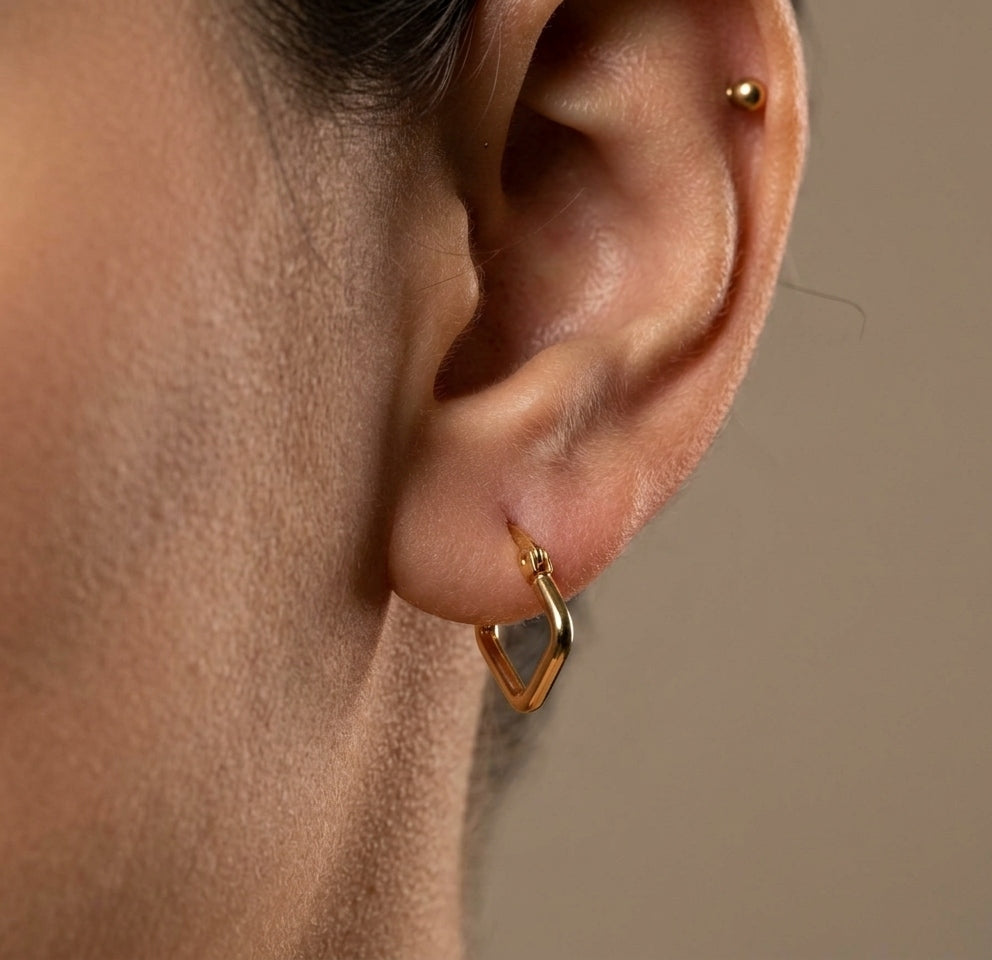 Anti Tarnish Earring Tiny Square Hoop Bali 18K Gold Plated