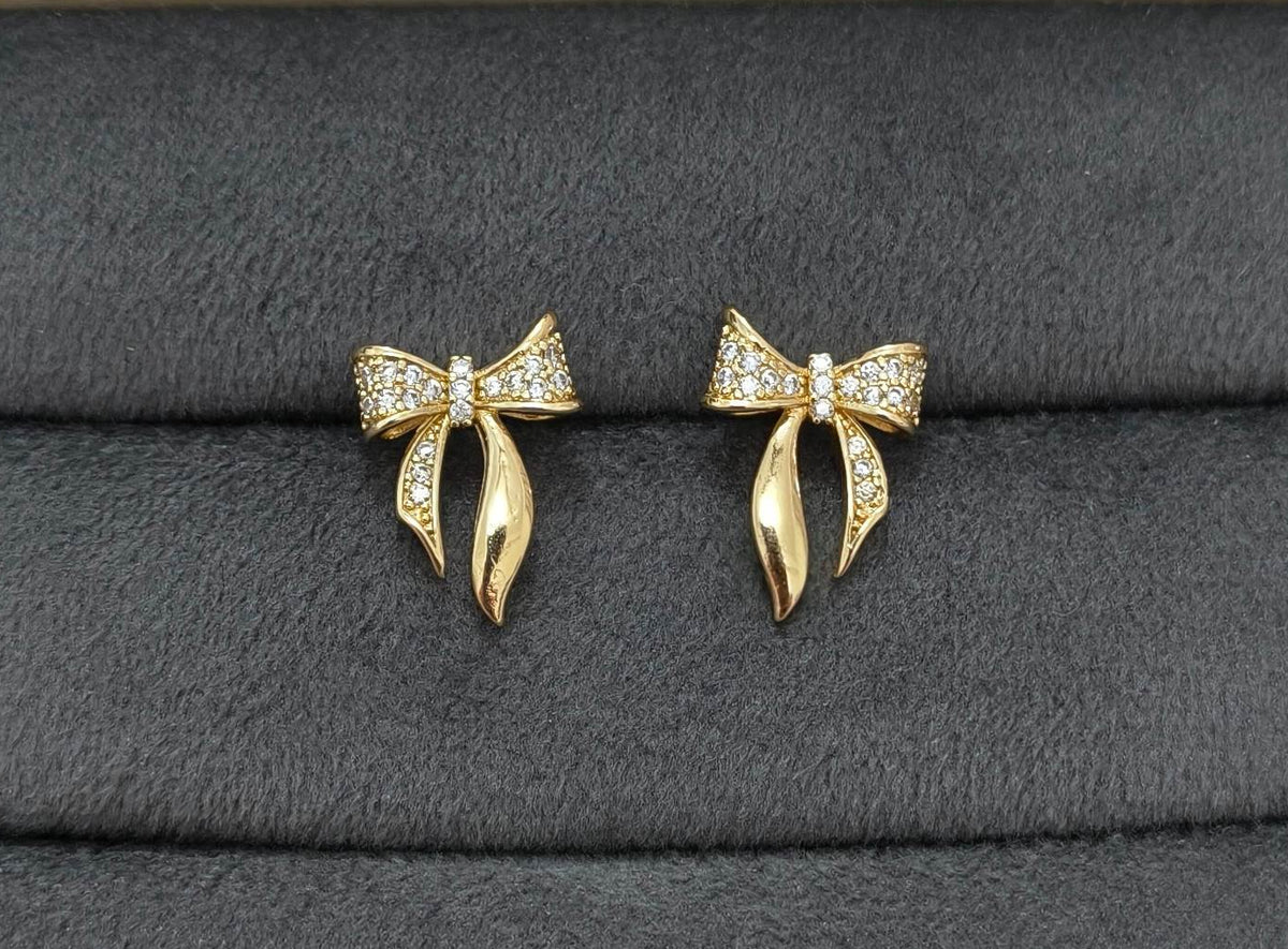 Anti Tarnish Earring Trendy Bow Studs 18K Gold Plated