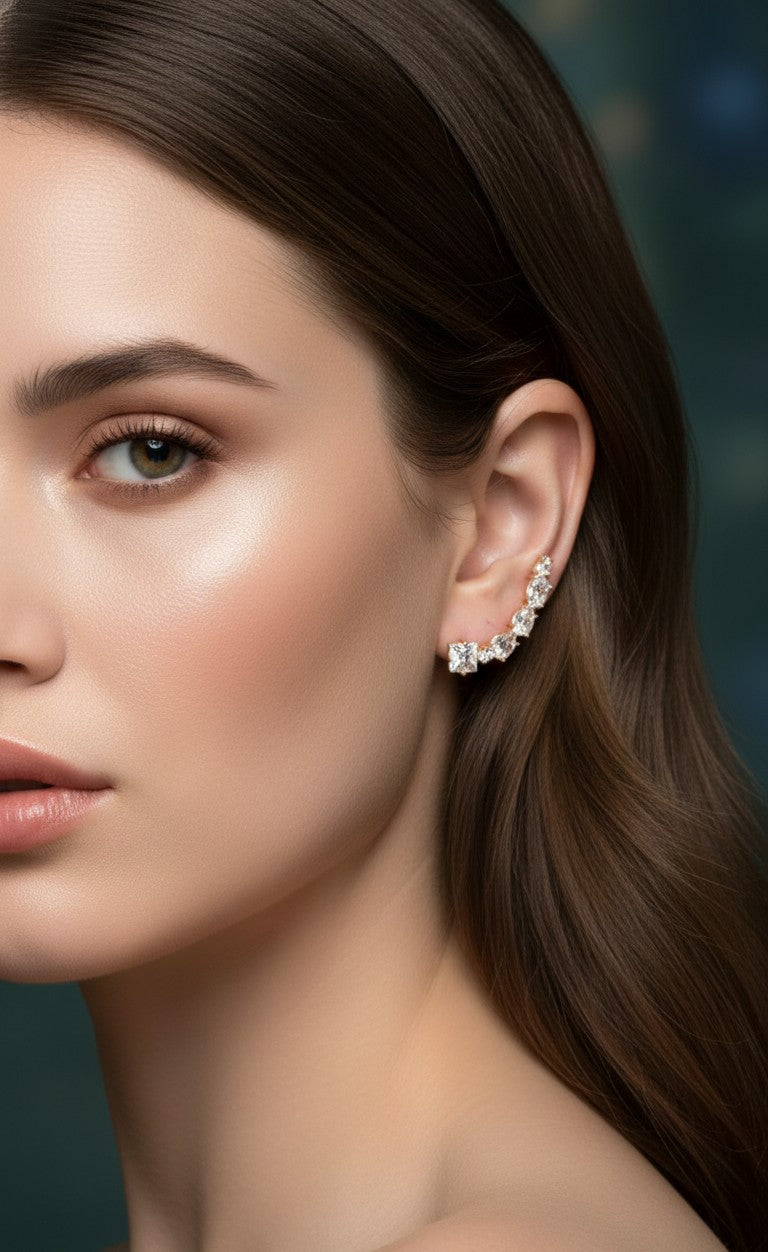 Anti Tarnish Earrings AD Stone Ear Cuff 18K Gold Plated