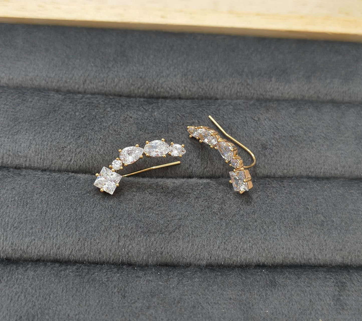 Anti Tarnish Earrings AD Stone Ear Cuff 18K Gold Plated