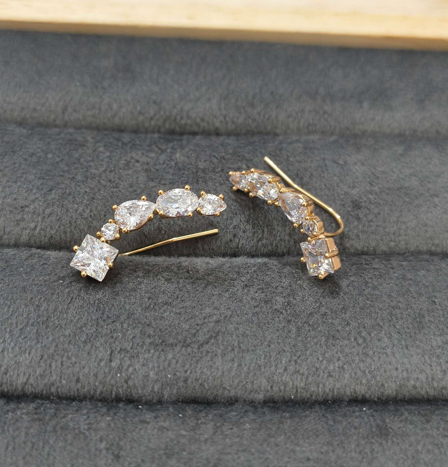 Anti Tarnish Earrings AD Stone Ear Cuff 18K Gold Plated