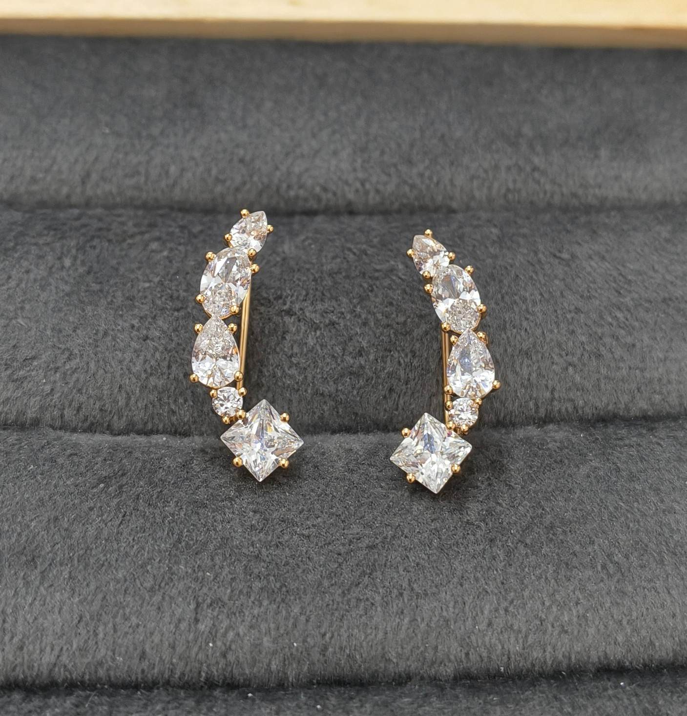 Anti Tarnish Earrings AD Stone Ear Cuff 18K Gold Plated