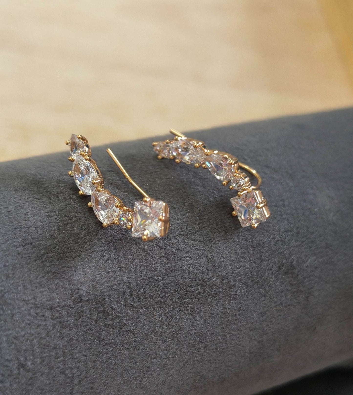 Anti Tarnish Earrings AD Stone Ear Cuff 18K Gold Plated