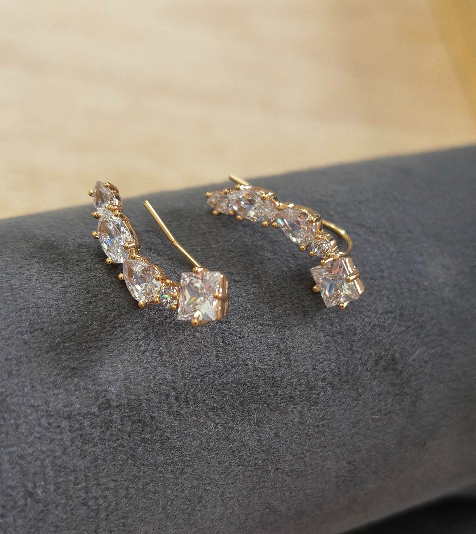Anti Tarnish Earrings AD Stone Ear Cuff 18K Gold Plated