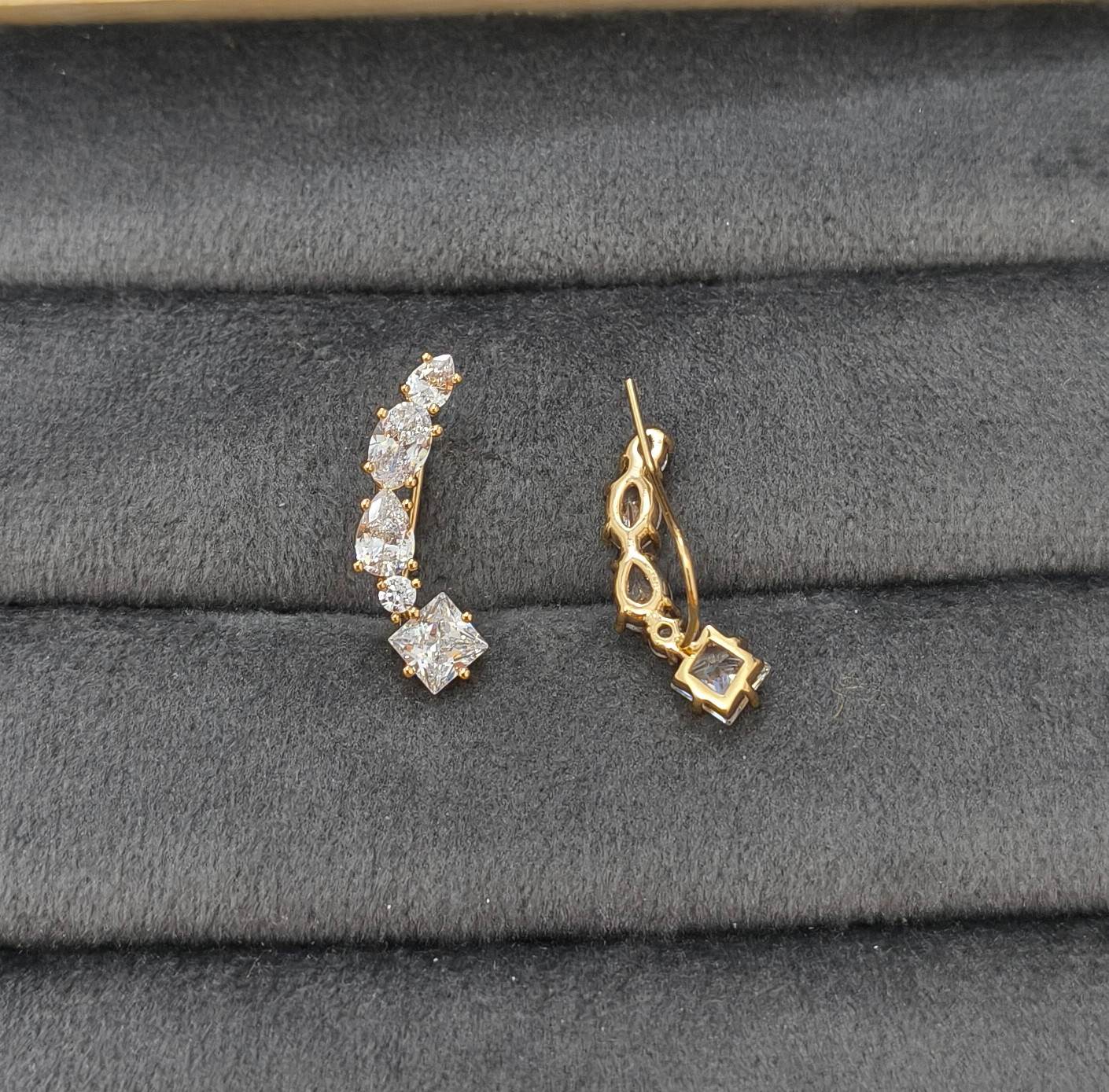 Anti Tarnish Earrings AD Stone Ear Cuff 18K Gold Plated