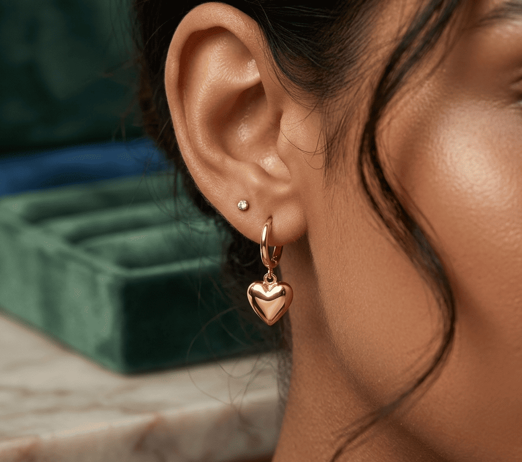 Anti Tarnish Earrings Chunky Heart Hoop 18K Gold Plated