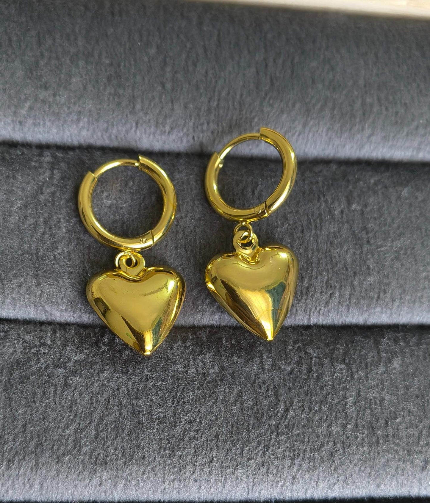 Anti Tarnish Earrings Chunky Heart Hoop 18K Gold Plated