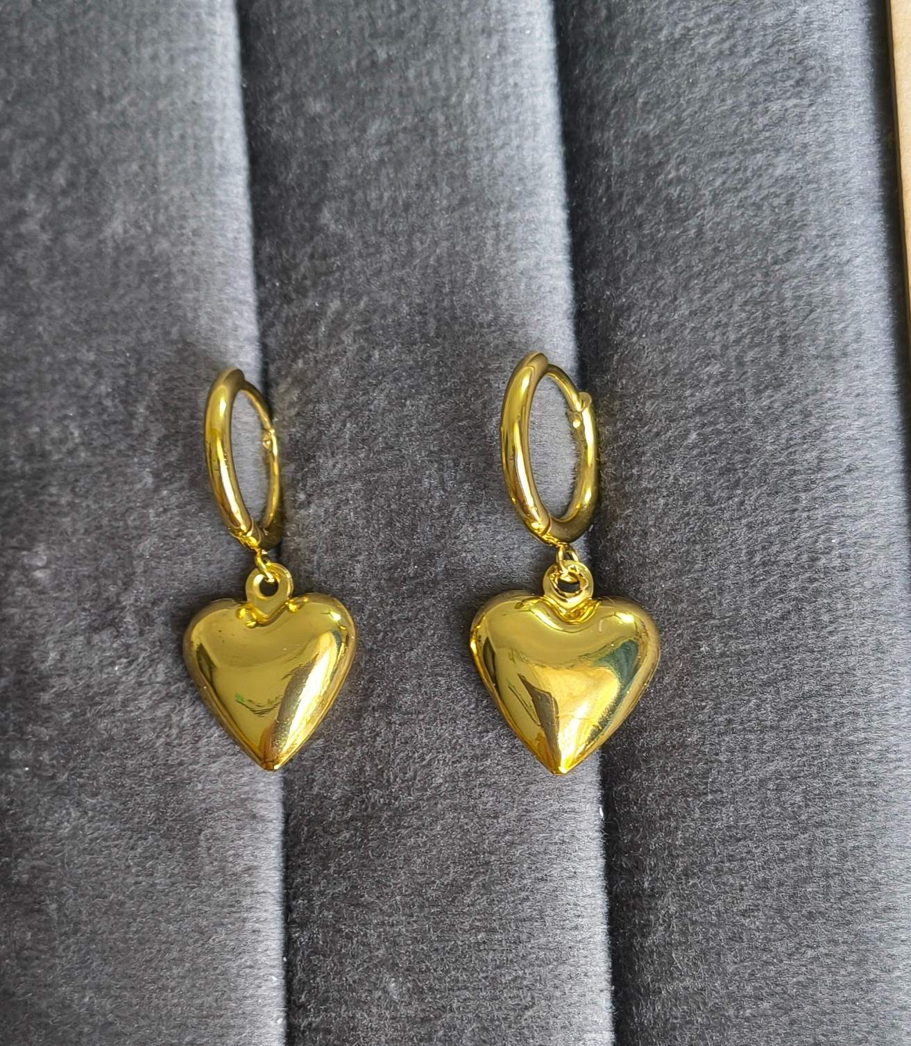 Anti Tarnish Earrings Chunky Heart Hoop 18K Gold Plated