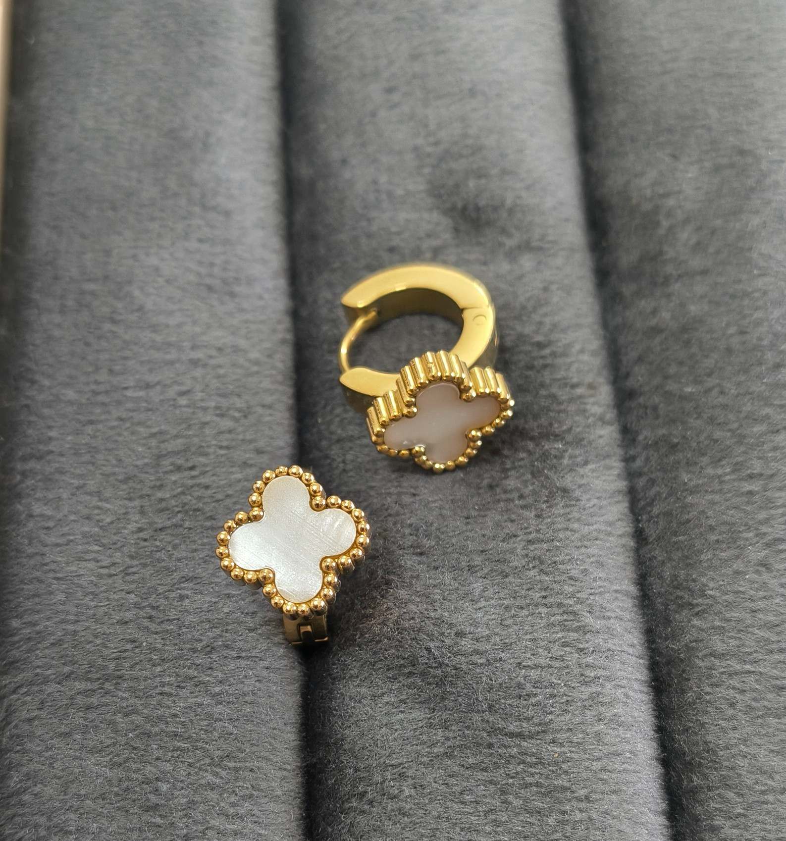 Anti Tarnish Earrings Clover Hoop /Bali 18K Gold Plated