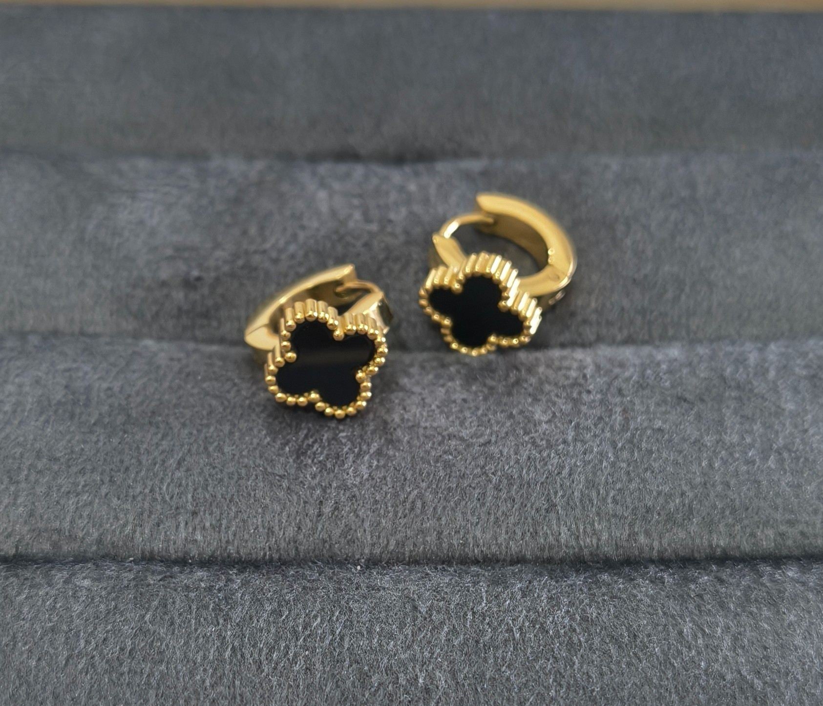 Anti Tarnish Earrings Clover Hoop /Bali 18K Gold Plated