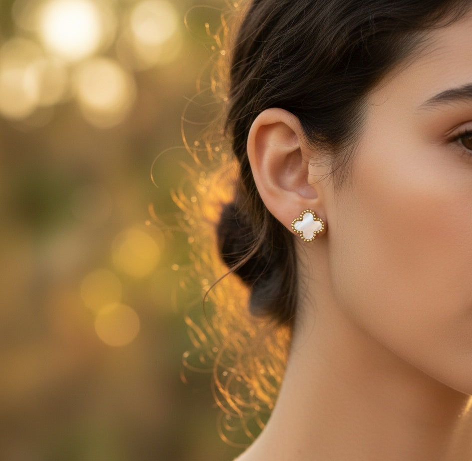 Anti Tarnish Earrings Clover Hoop /Bali 18K Gold Plated