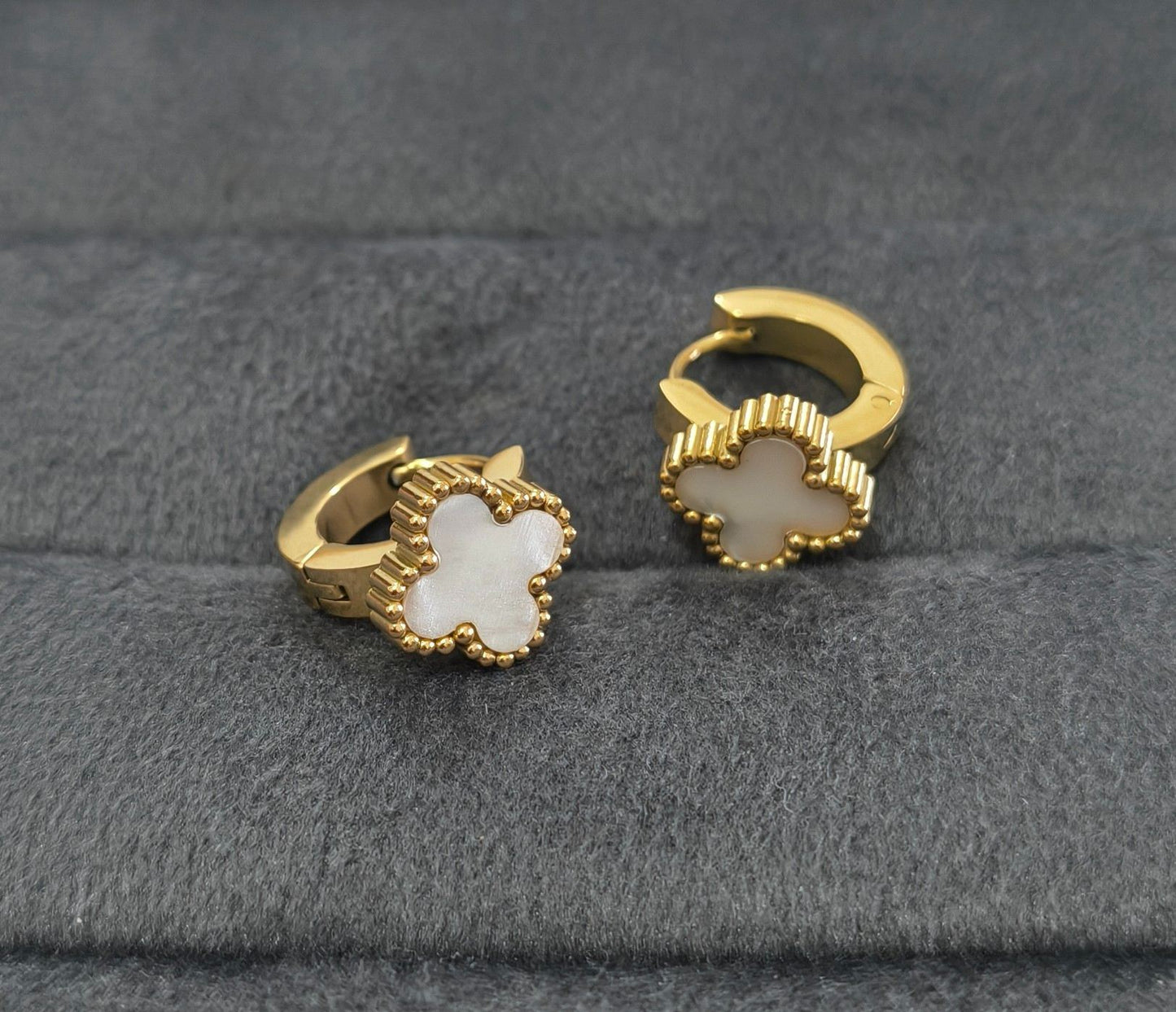 Anti Tarnish Earrings Clover Hoop /Bali 18K Gold Plated