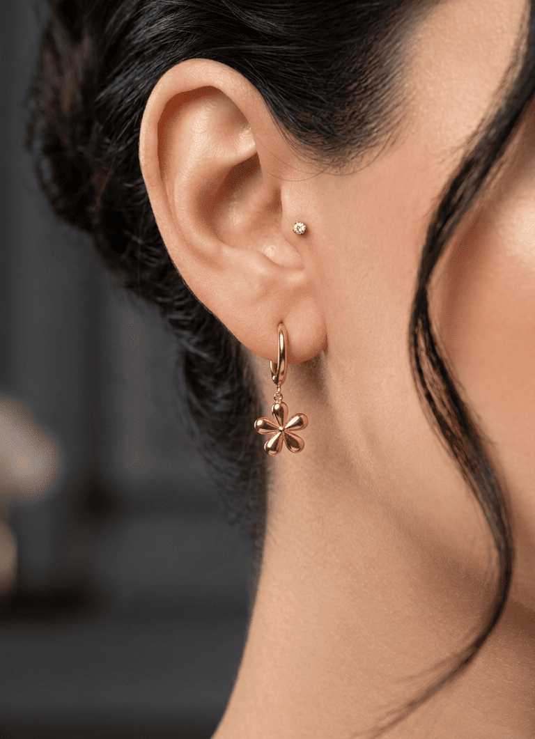 Anti Tarnish Earrings Cute Flower Dangler 18K Gold Plated