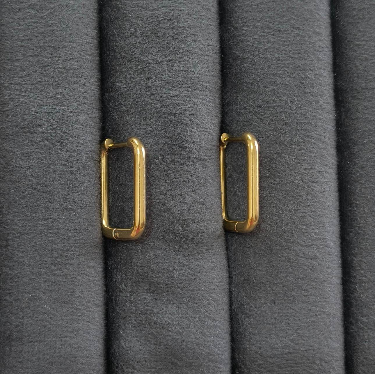 Anti Tarnish Earrings Dainty Rectangle Hoop 18K Gold Plated