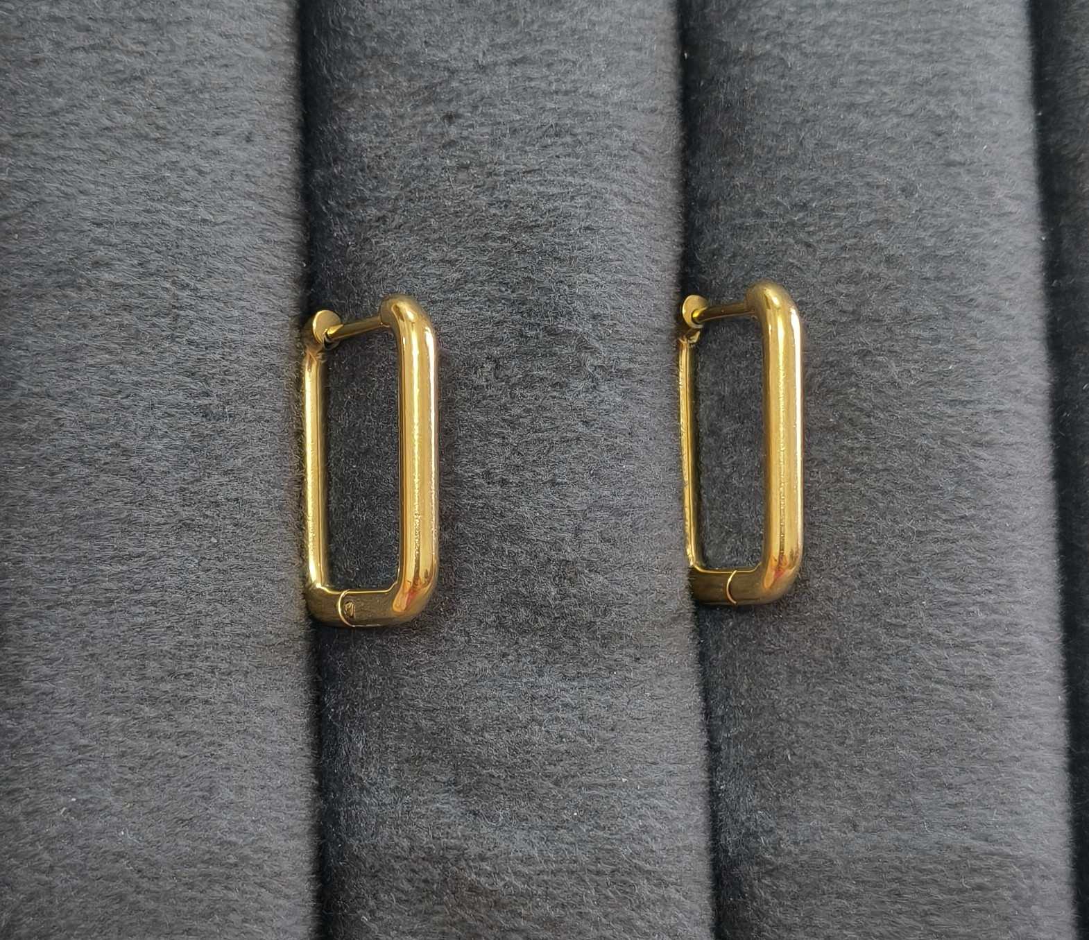 Anti Tarnish Earrings Dainty Rectangle Hoop 18K Gold Plated