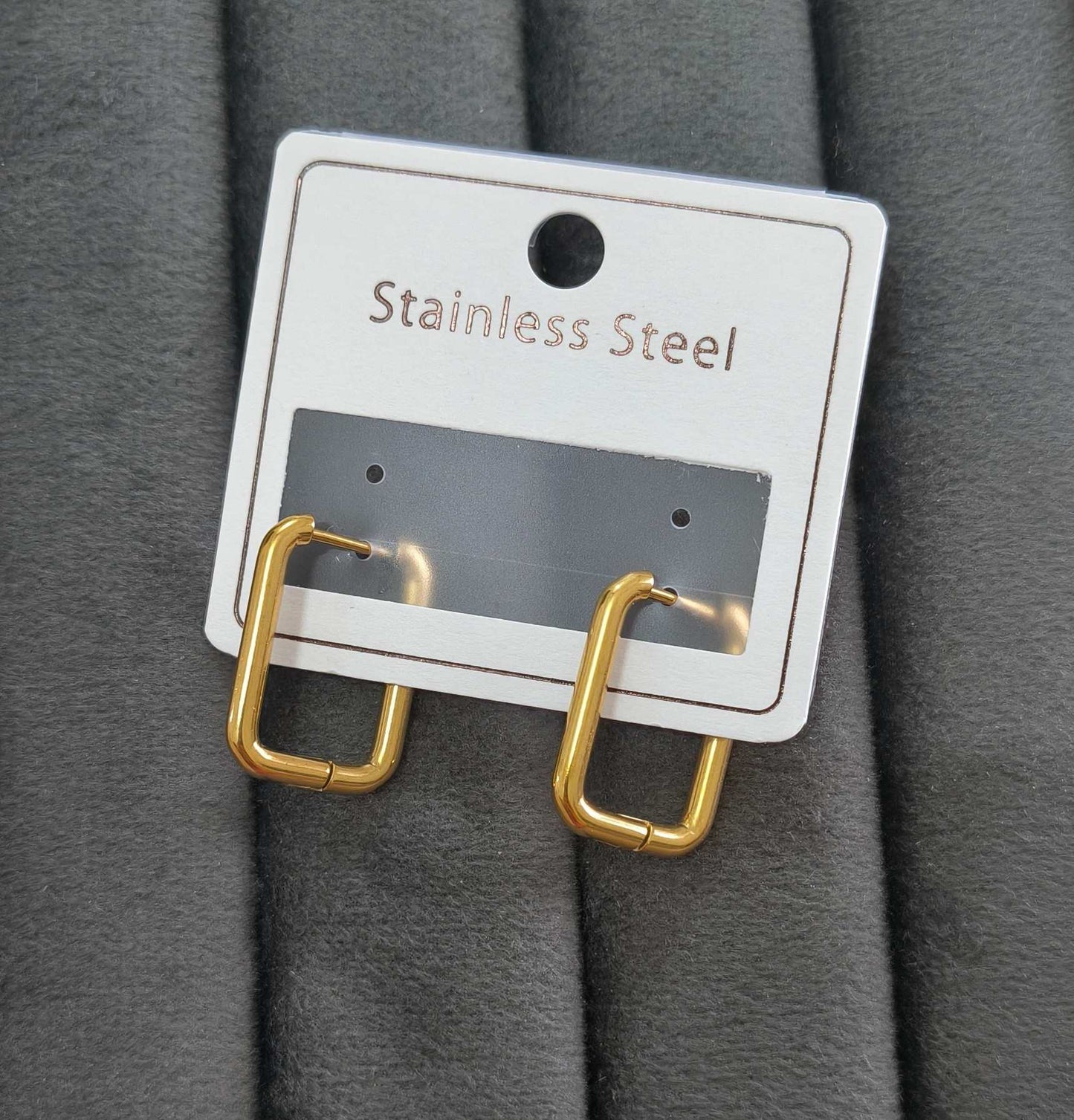 Anti Tarnish Earrings Dainty Rectangle Hoop 18K Gold Plated